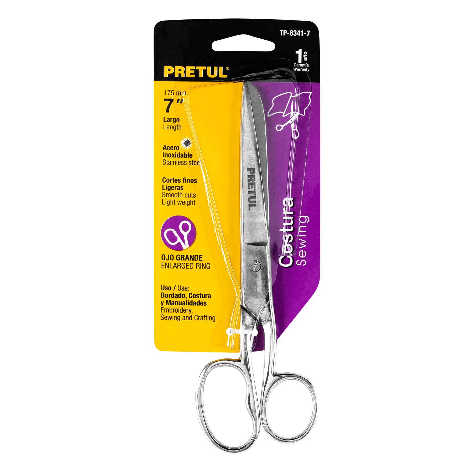 Tijera 7" ojo grande acero inoxidable para costura, Pretul