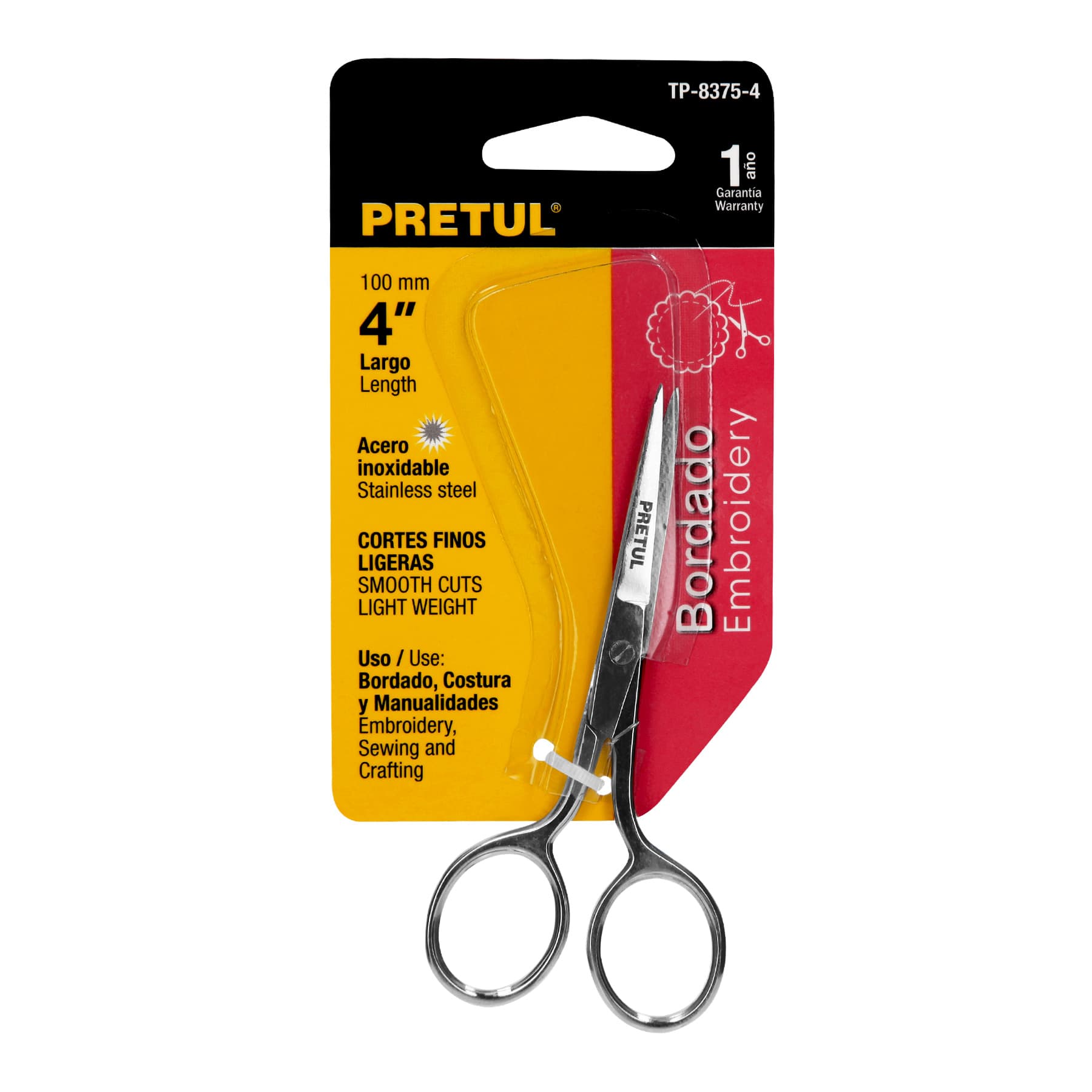 Tijera 4" de acero inoxidable para bordar, Pretul