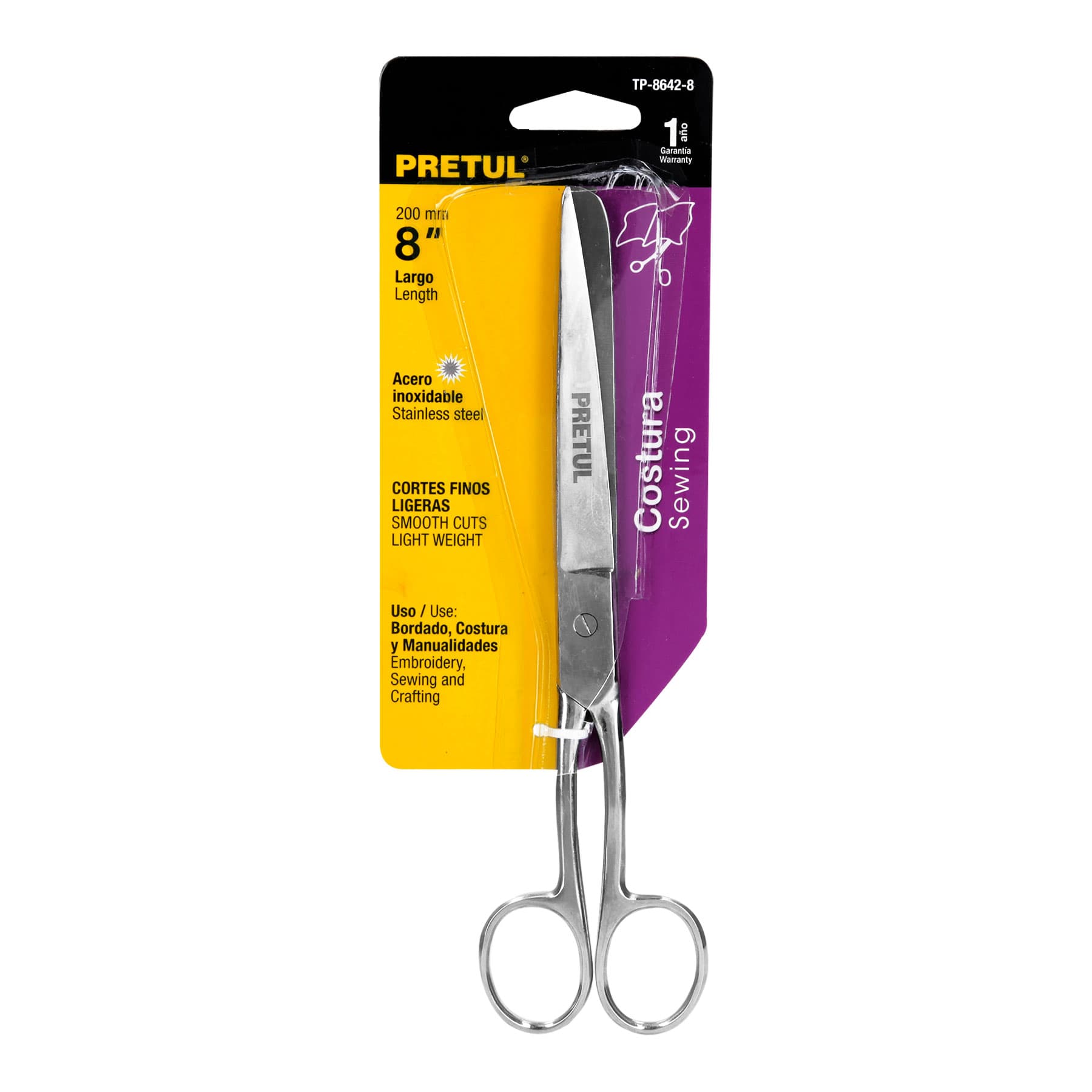 Tijera 8" de acero inoxidable para costura , Pretul