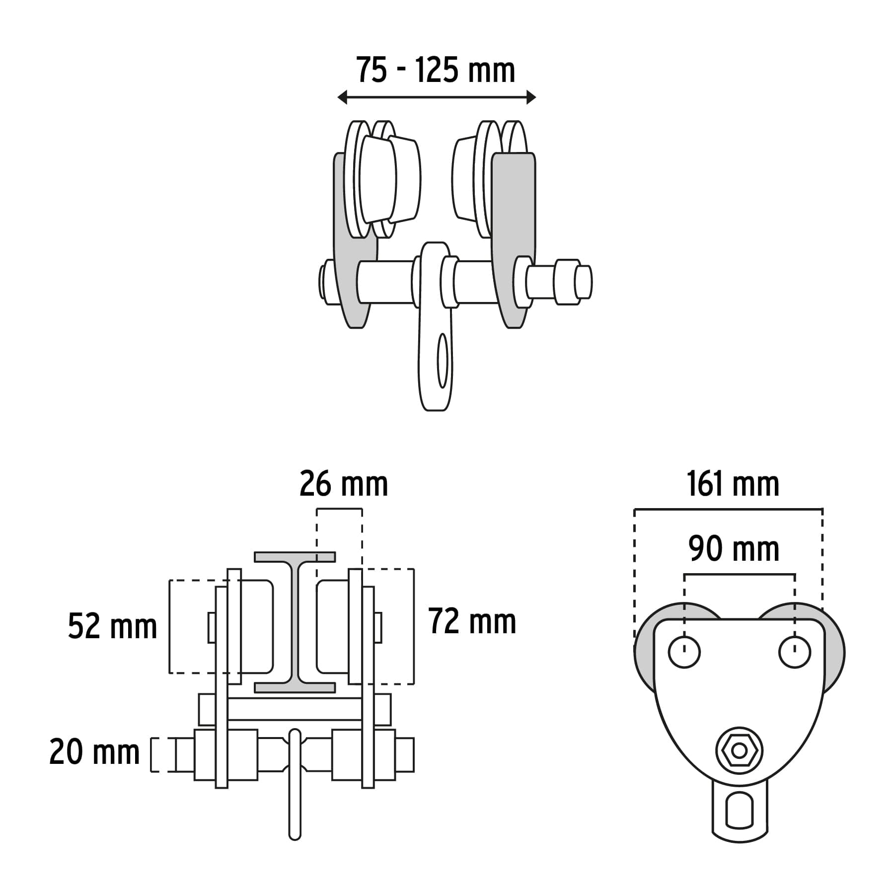Trole de carga 1/2 ton para vigas IPS e IPR, ajustable