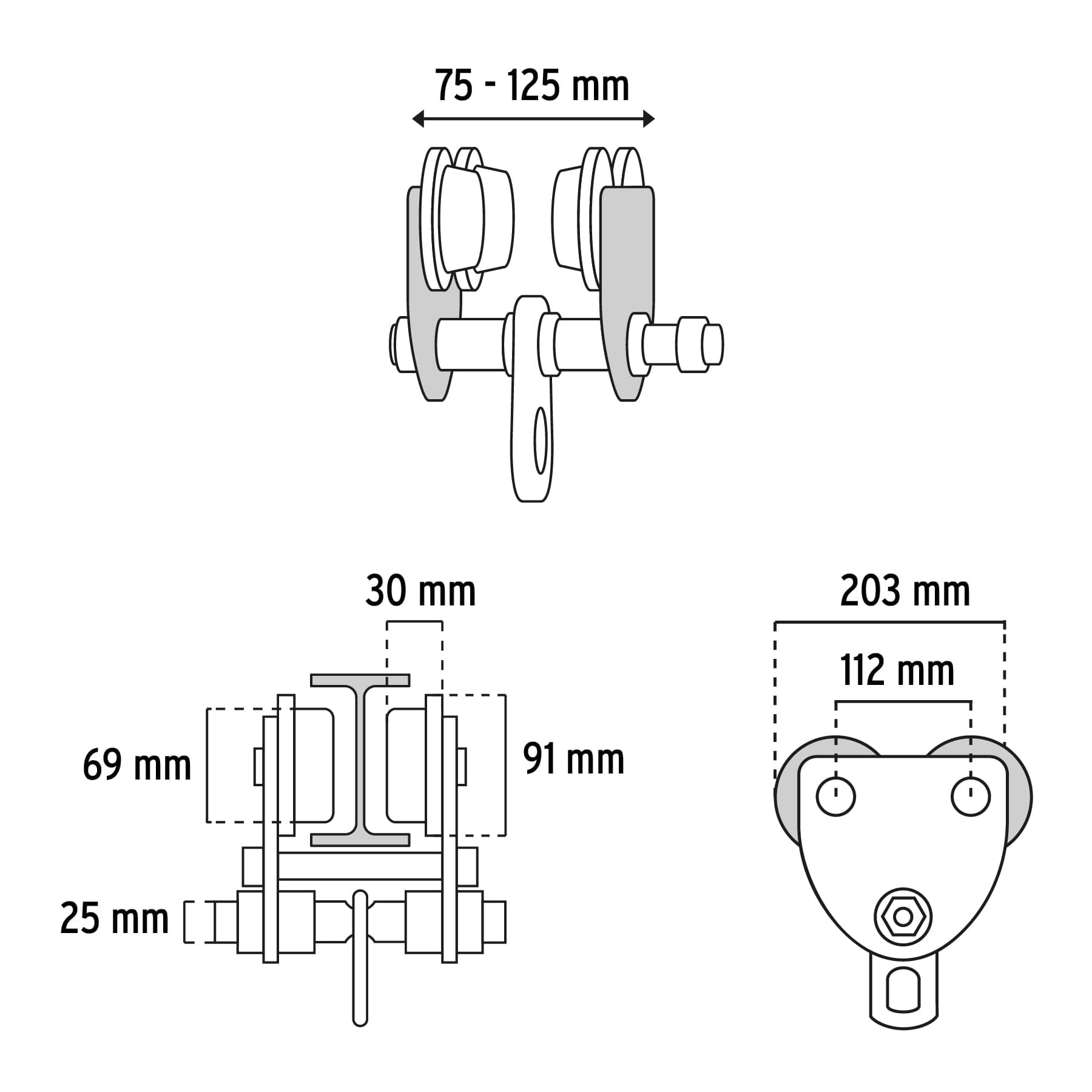 Trole de carga 1 ton para vigas IPS e IPR, ajustable, Truper