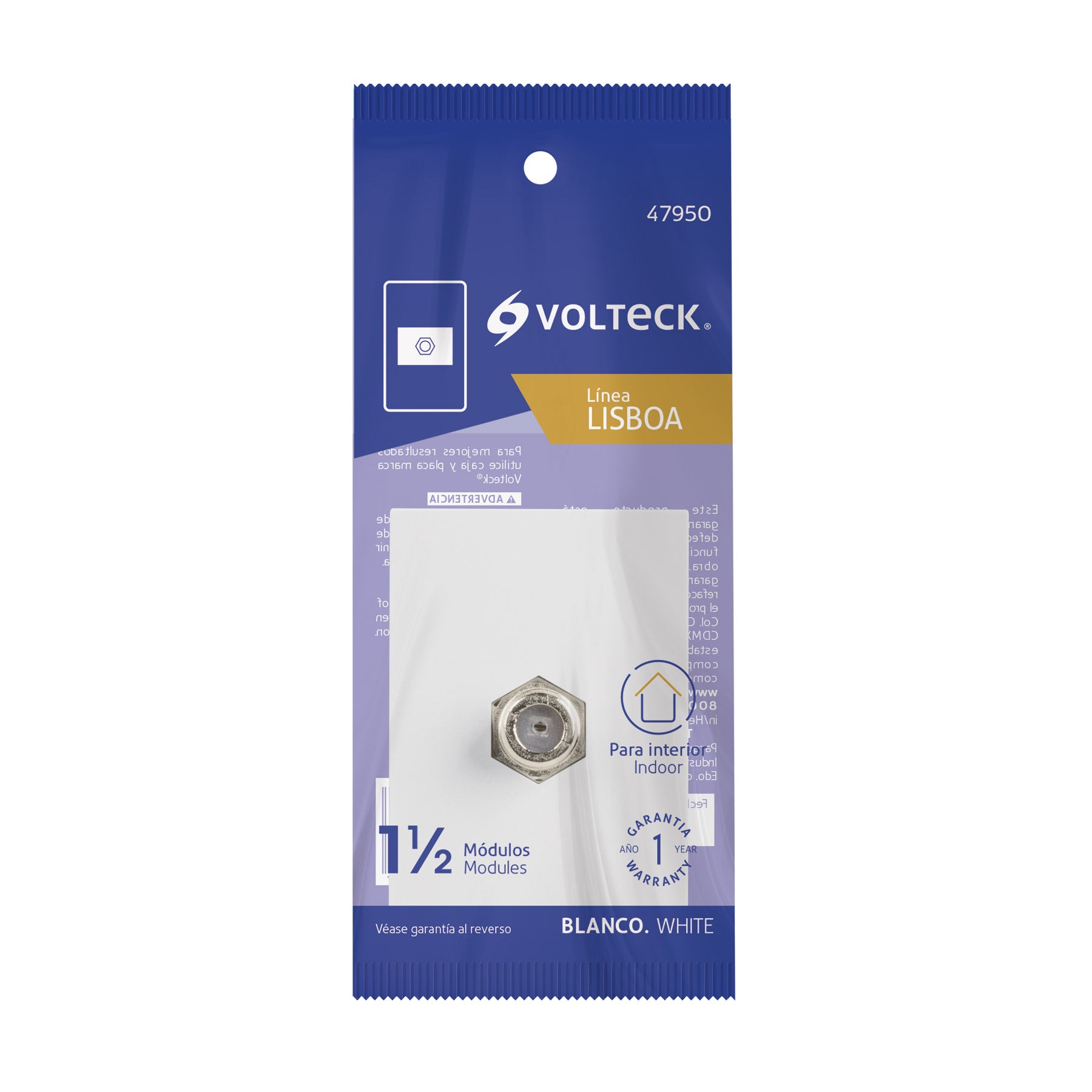 Toma de televisión blanco de 1.5 módeloulos, línea Lisboa