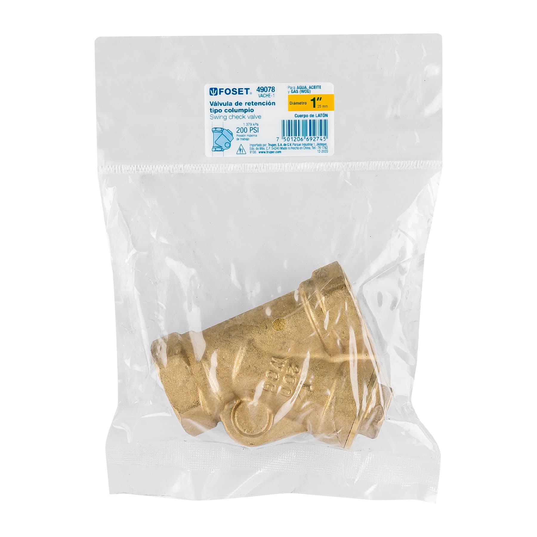 Válvula check de latón de 1", Foset