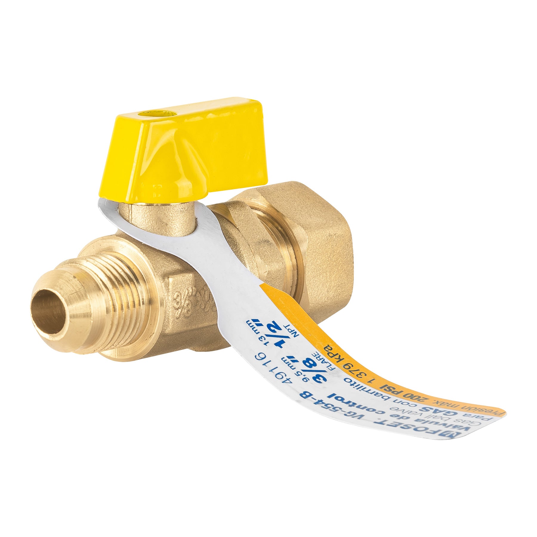 Válvula de control latón para gas 3/8"x1/2" tipo barrilito