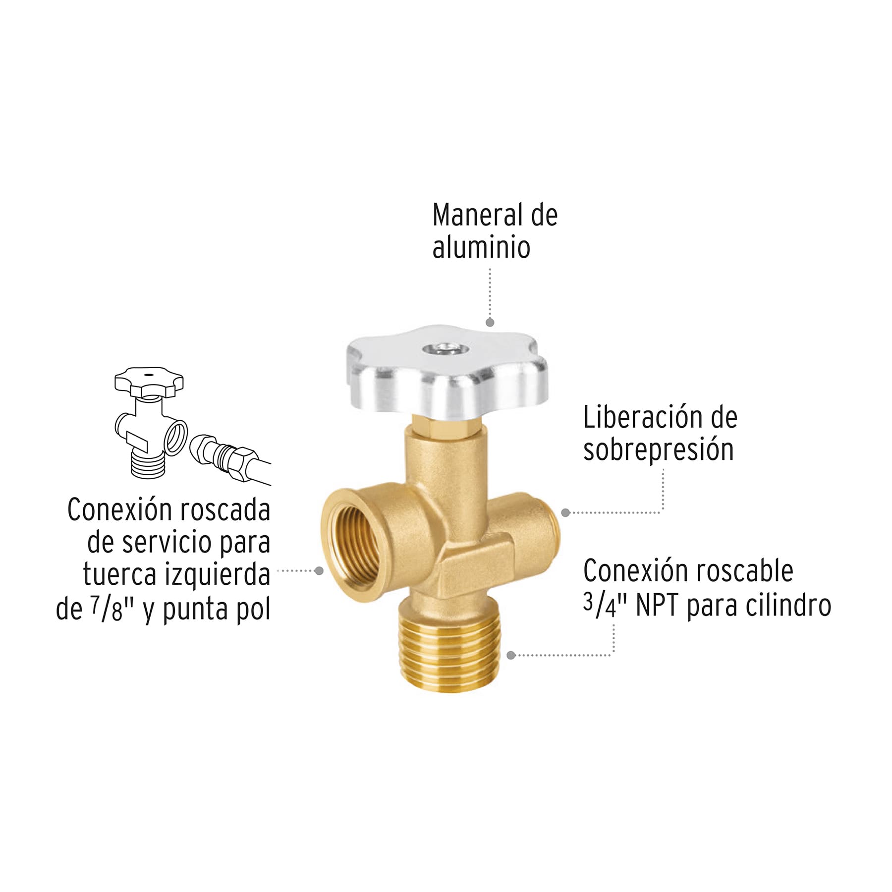Válvula para cilindros de gas LP hasta 45 kg, Foset