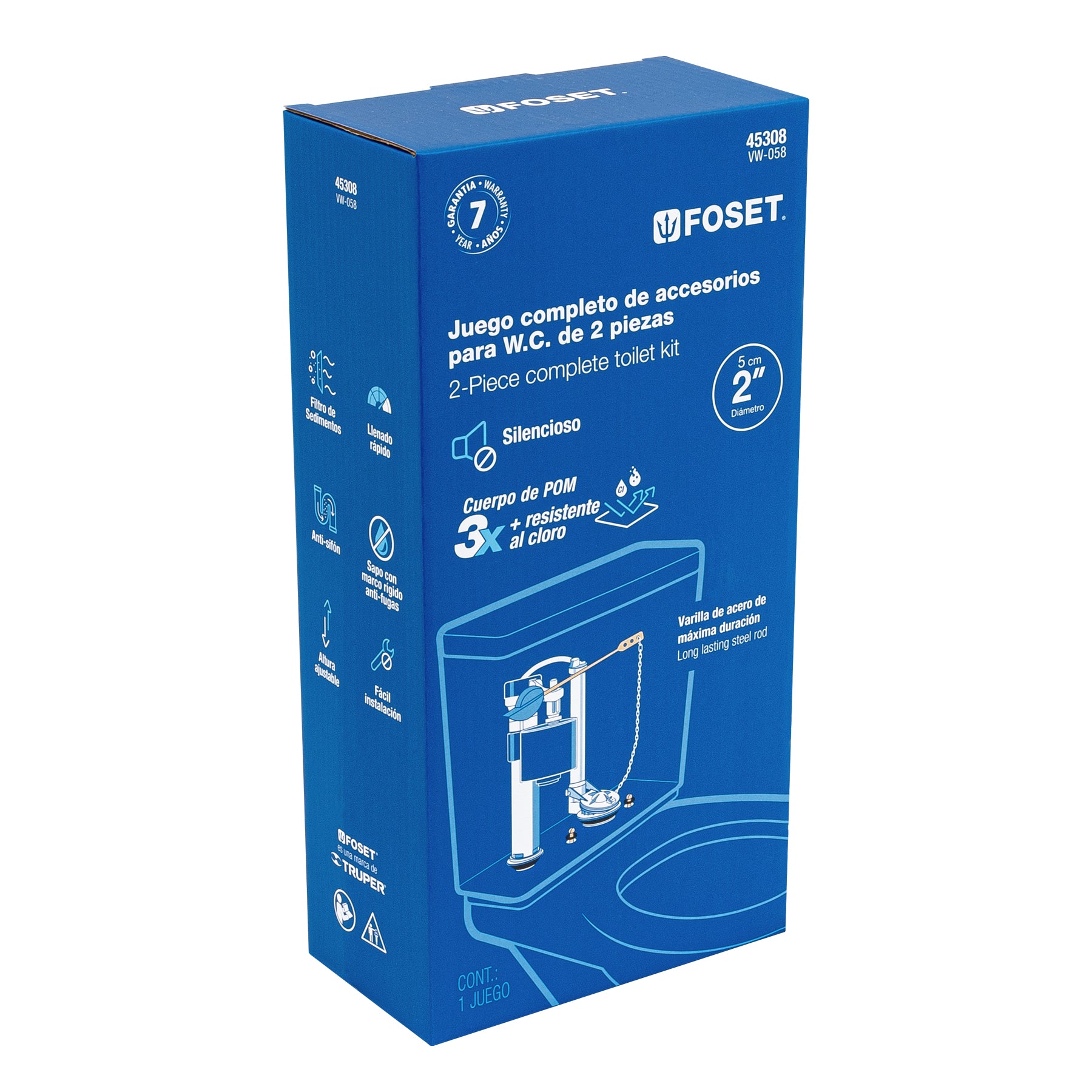 Juego de reparación para WC, con válvula de ajuste de altura