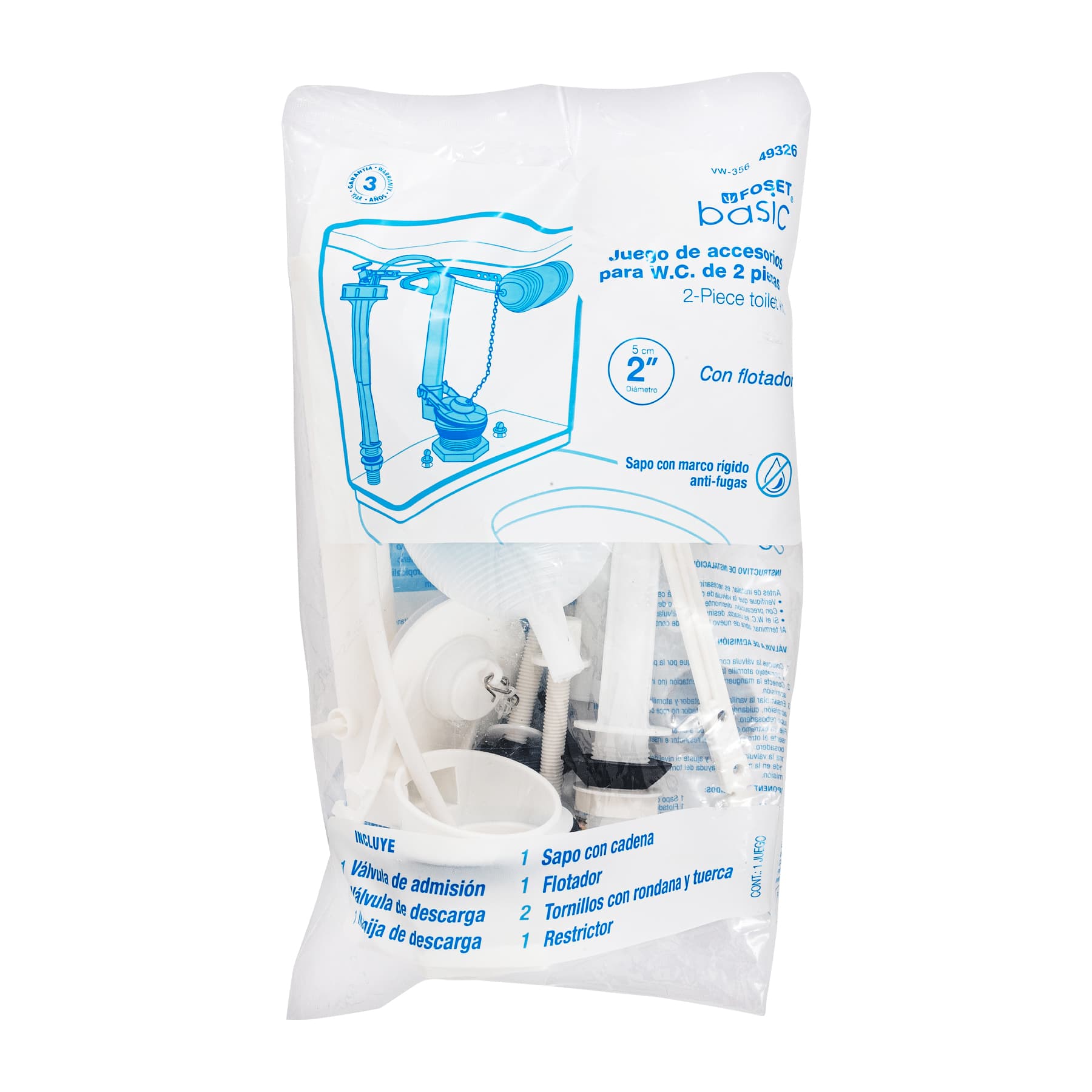 Juego de accesorios para WC, 2" con flotador, Basic