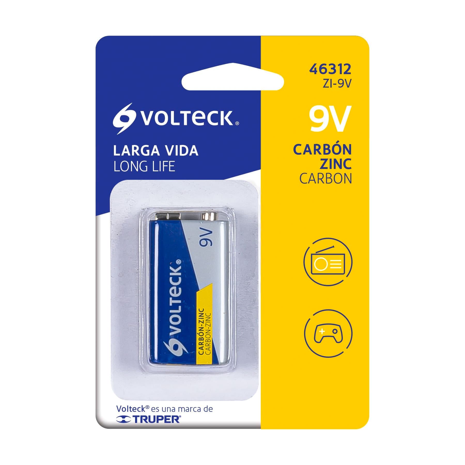 Blíster con 1 pila zinc-carbón 9 V, VOLTECK