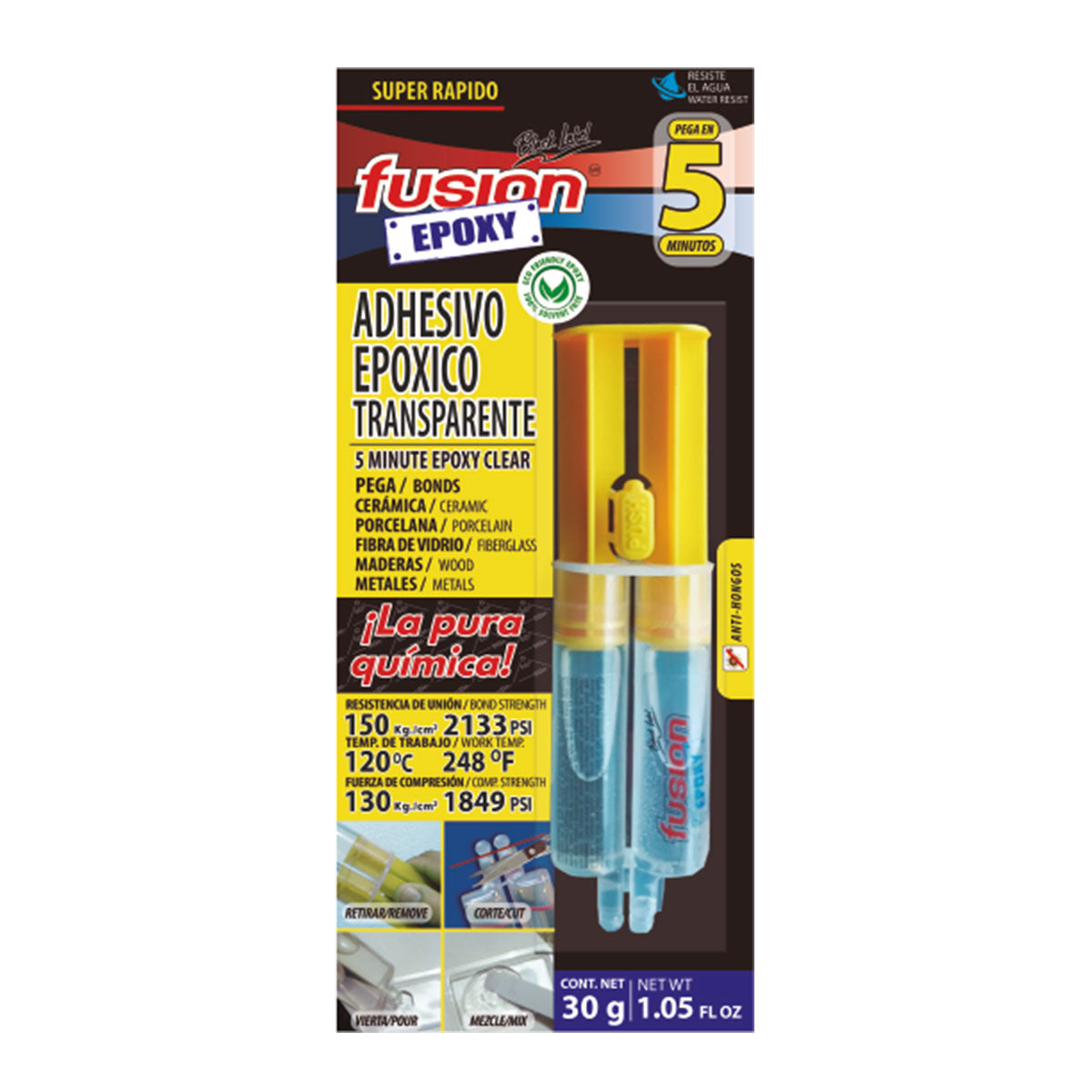 Adhesivo epóxico transparente, pega cerámica, Fusión Epoxy, 30 g