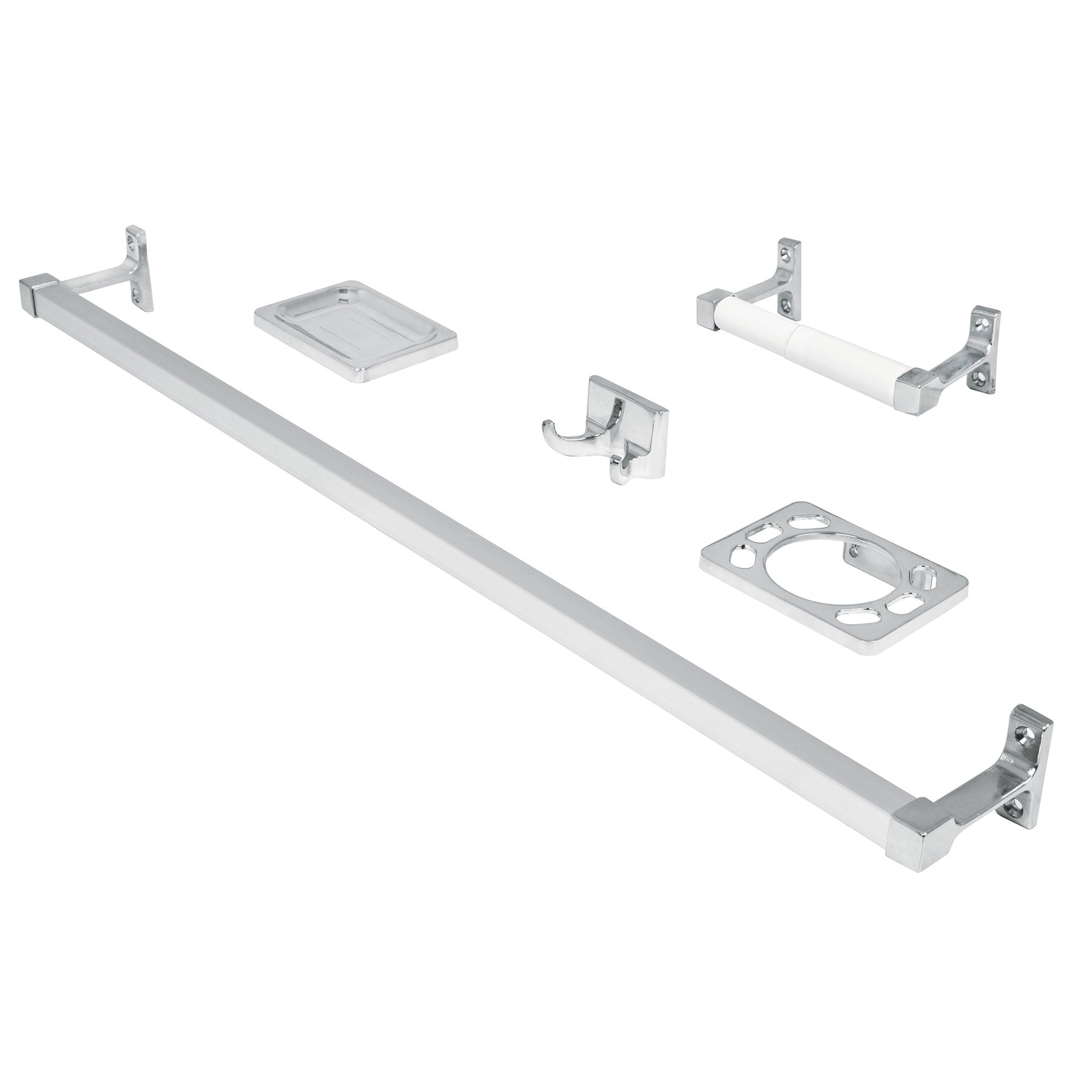 Juego de 5 accesorios para baño, metálicos, cromo, BASIC