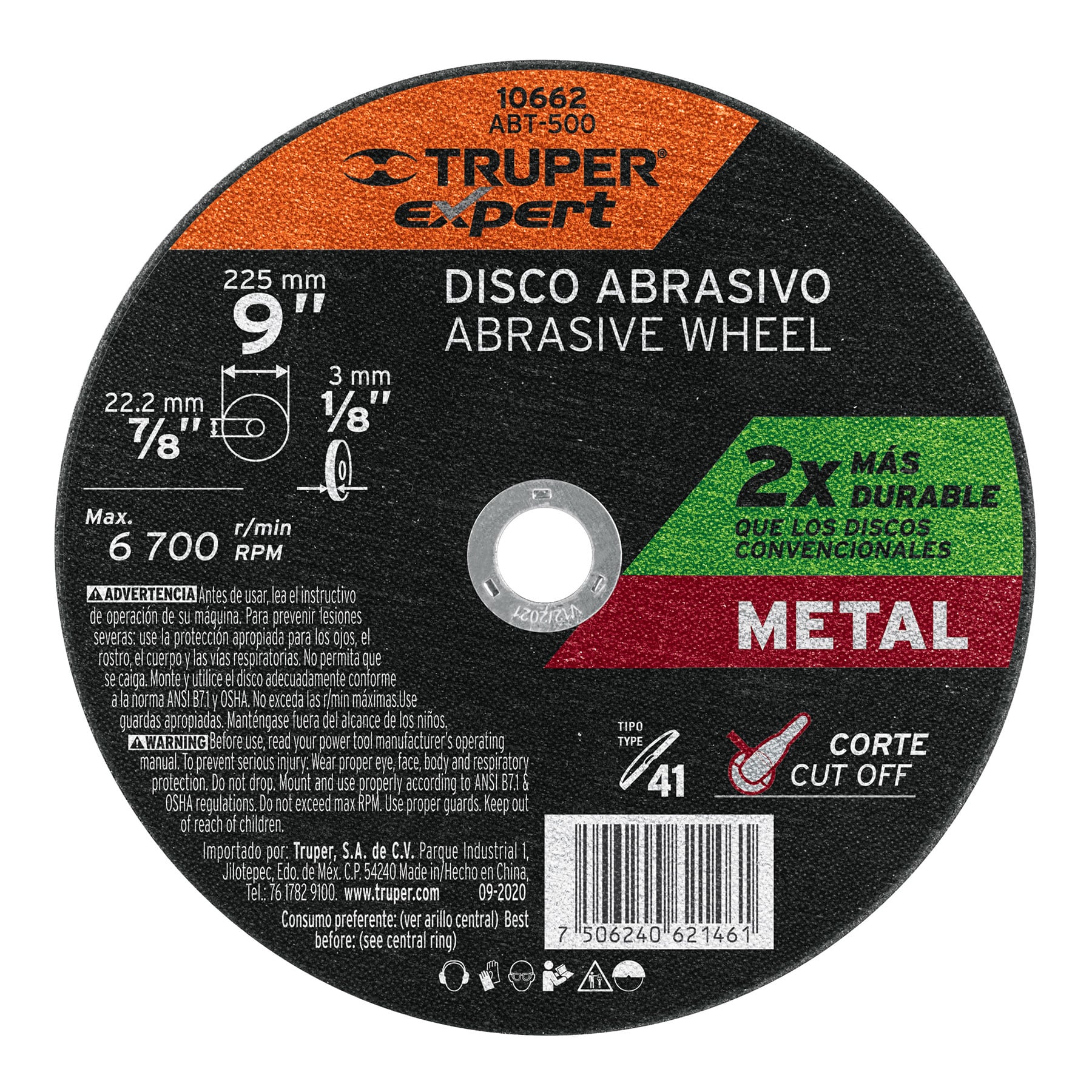 Disco para corte de metal, tipo 41, diámetro 9" Expert