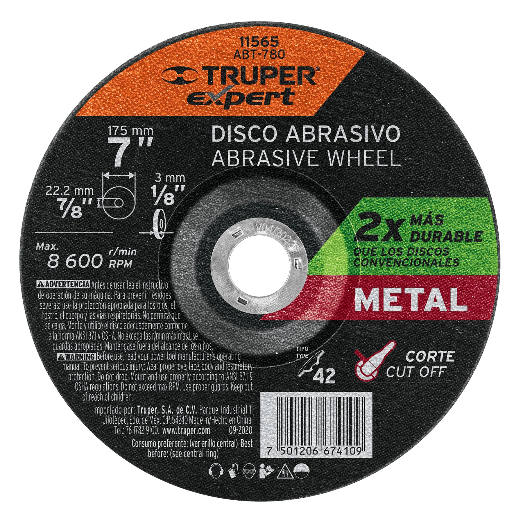 Disco Tipo 42 de 7" x 3.2 mm corte metal, Truper Expert