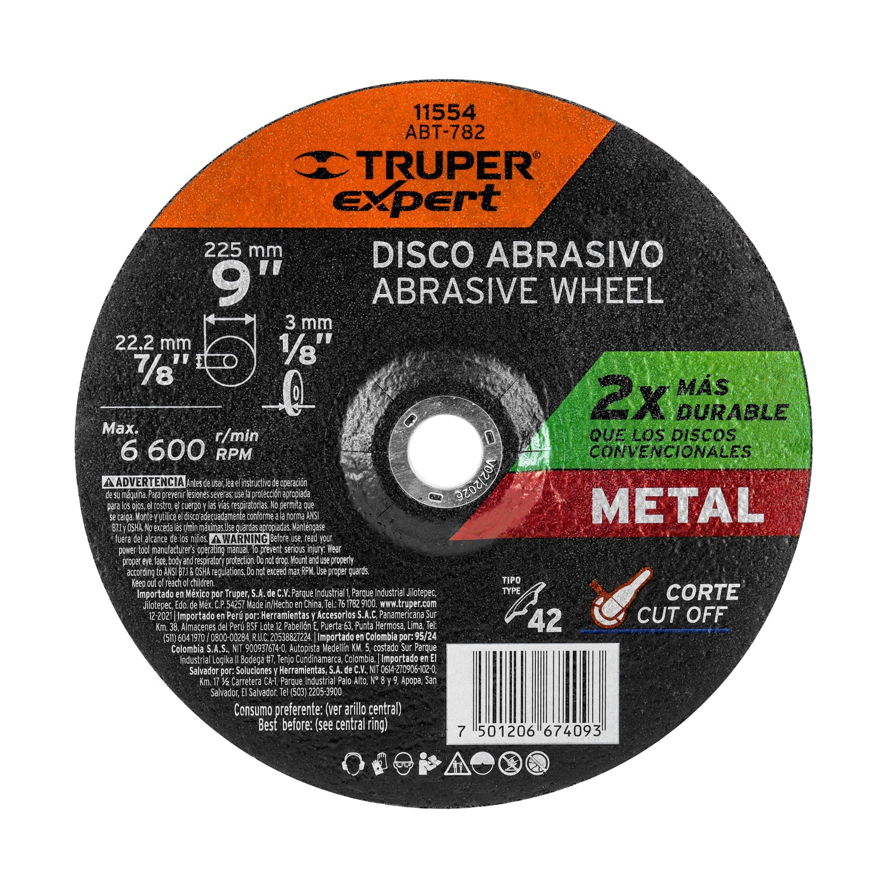 Disco Tipo 42 de 9" x 3.2 mm corte metal, Truper Expert