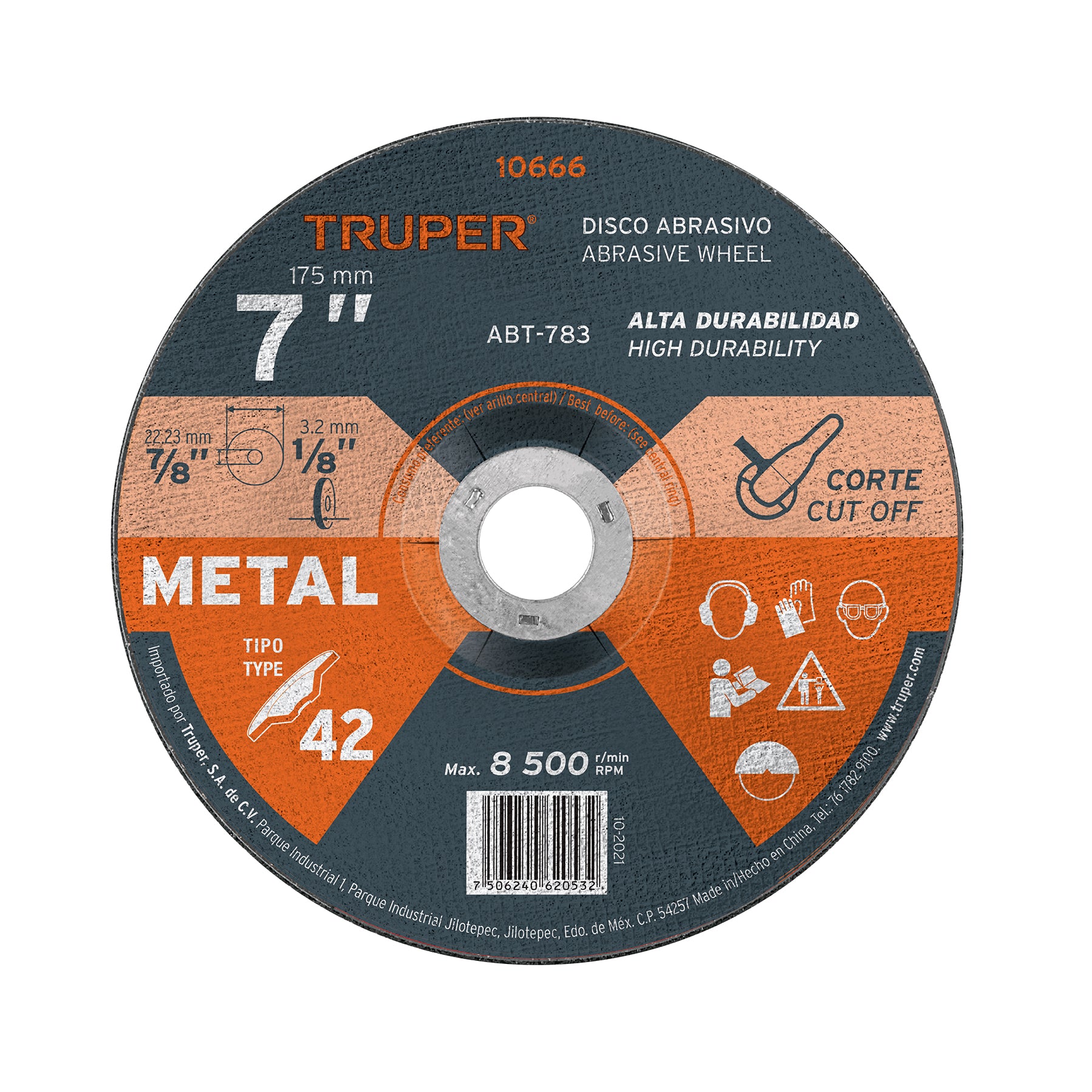Disco Tipo 42 de 7" x 3.2 mm para corte de metal, Truper