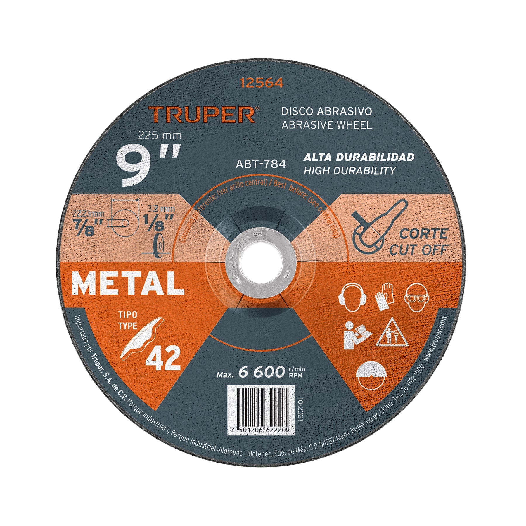 Disco Tipo 42 de 9" x 3.2 mm para corte de metal, Truper