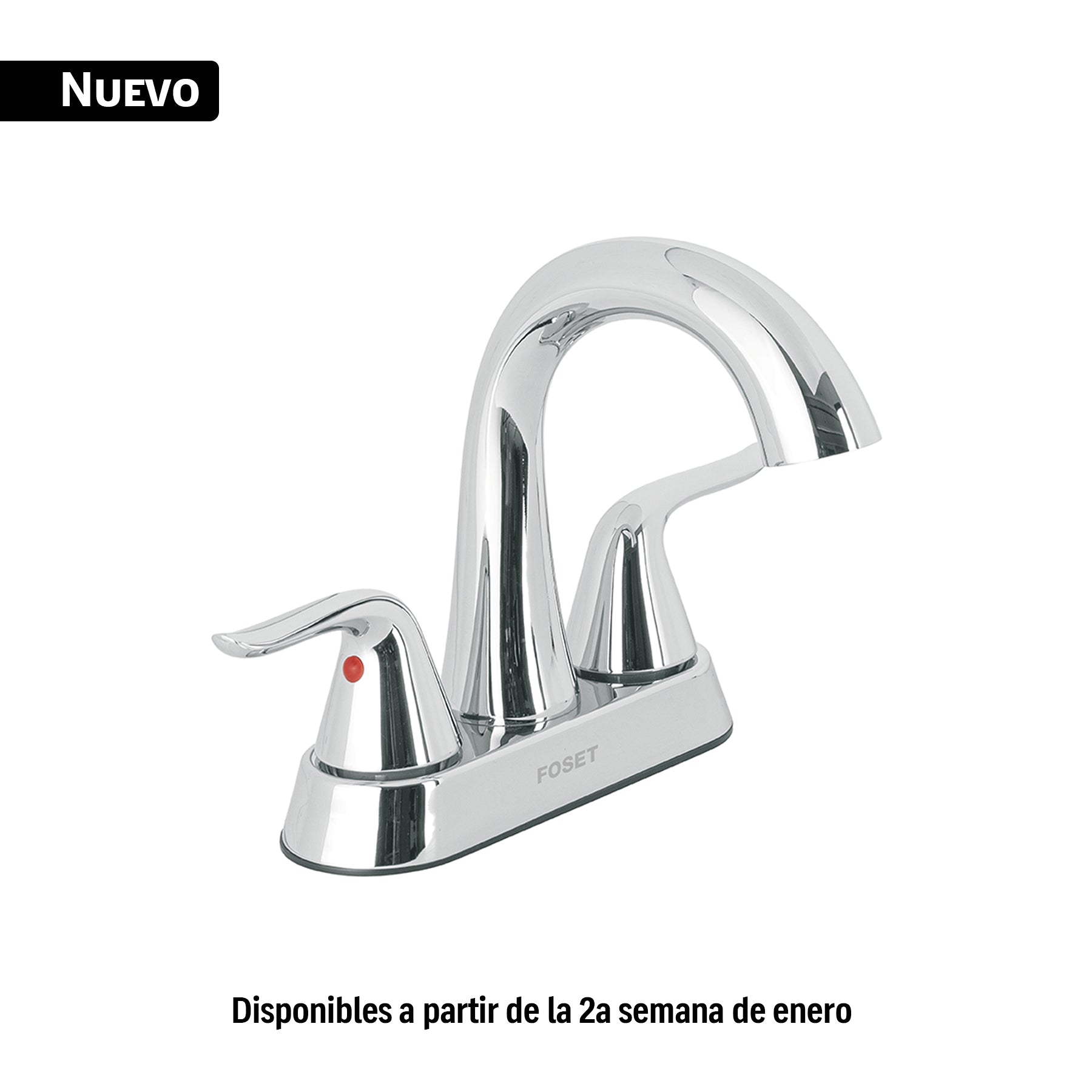 Mezcladora lavabo 4" cromo, cuello alto, palanca, FOSET AERO