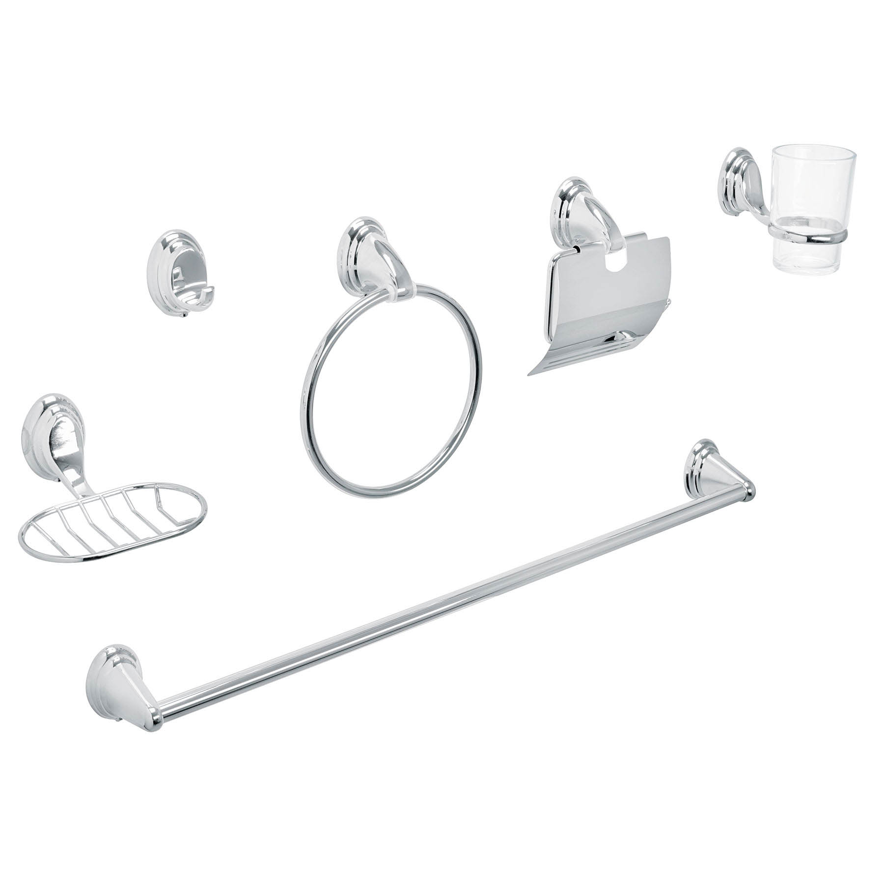 Juego de 6 accesorios para baño cromo chapetón ovalado, Aqua