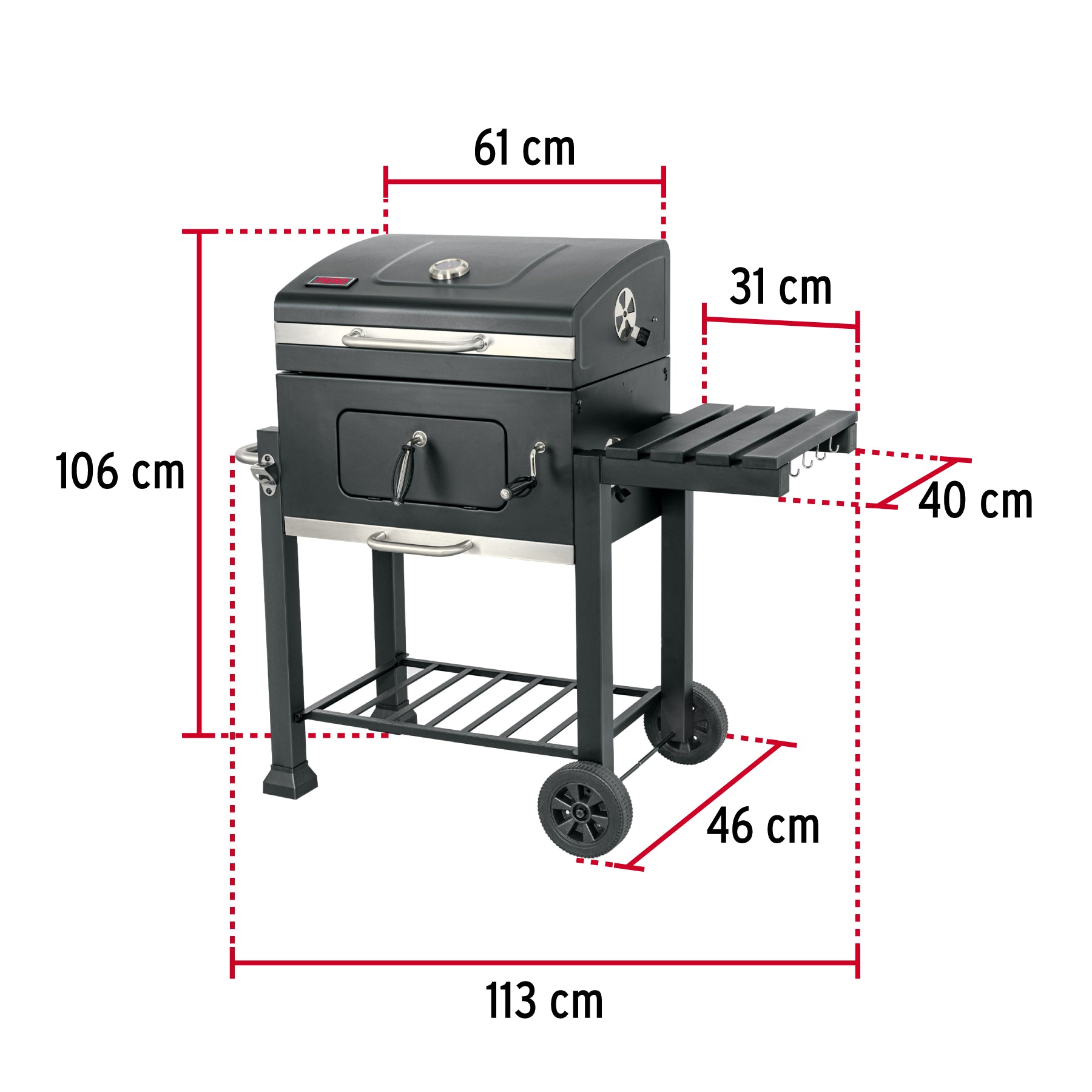 Asador de carbón de 24" con tapa, negro, Fiero