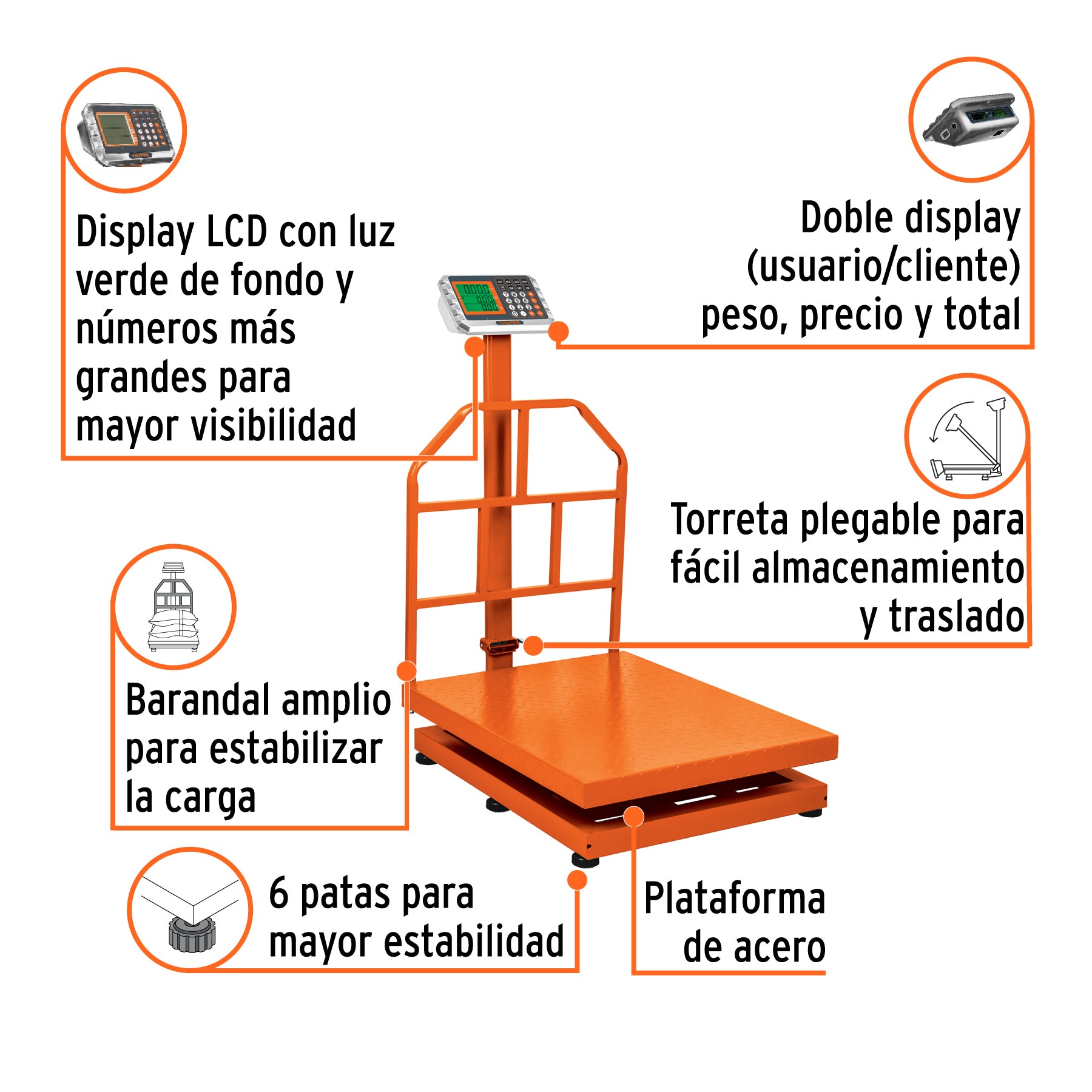 Báscula electrónica de plataforma, plegable, 500 kg, Truper