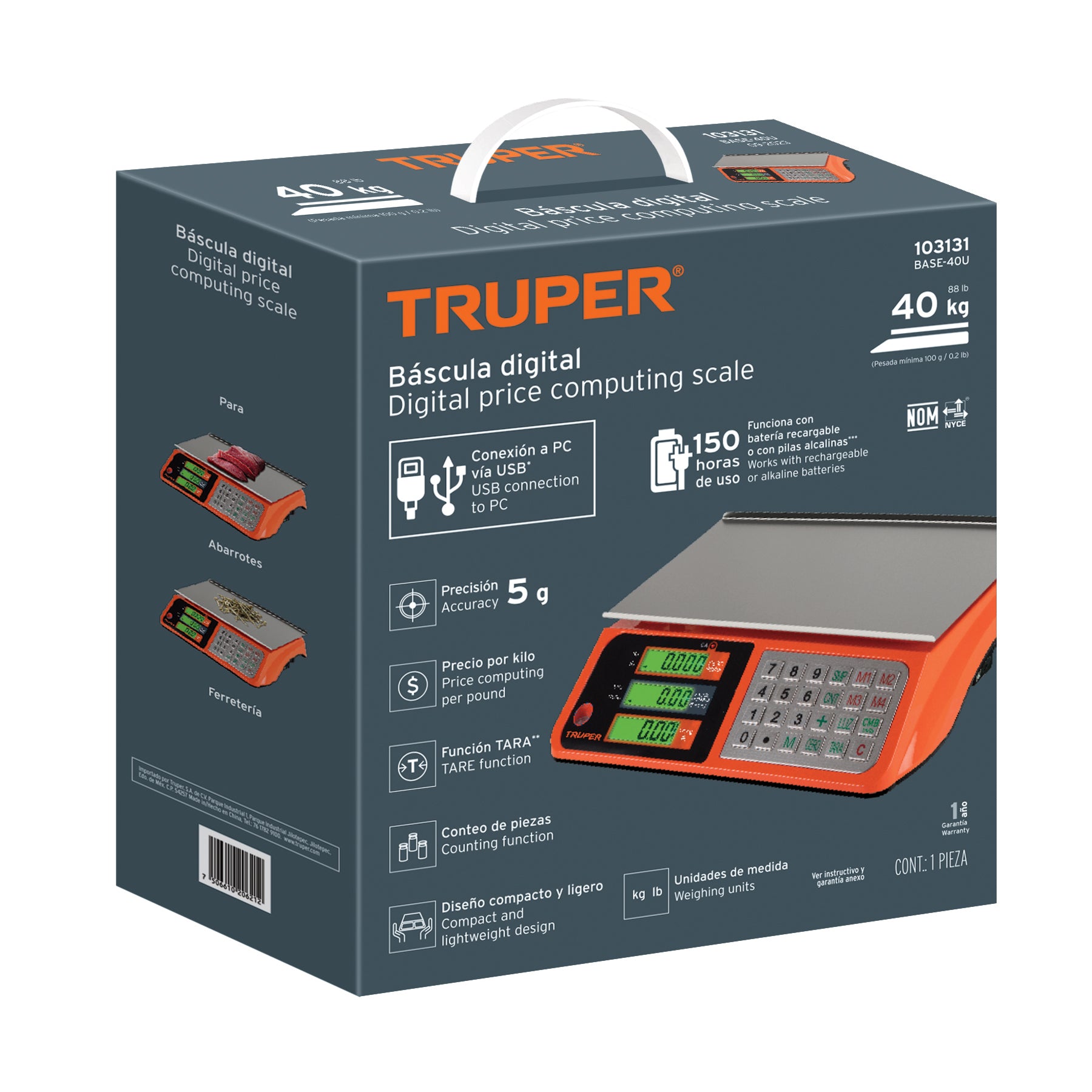 Báscula electrónica multifunciones 40 kg USB, Truper