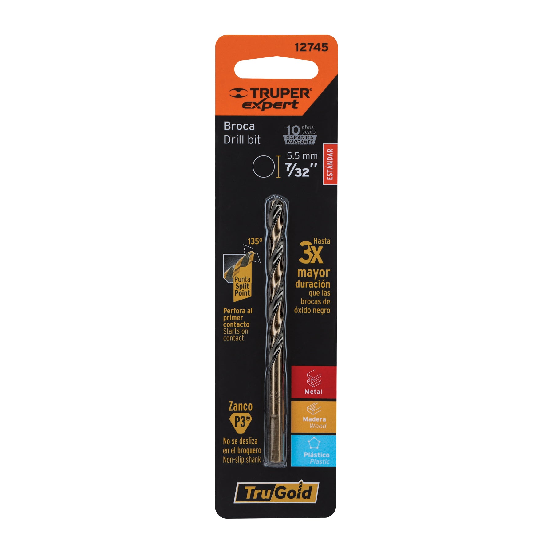 Broca HSS 7/32" Trugold para metal en blíster, Expert
