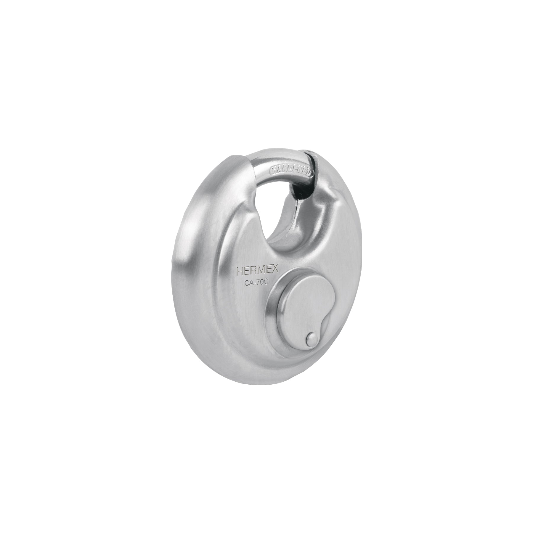 Candado circular acero inox, cilindro latón, 70 mm