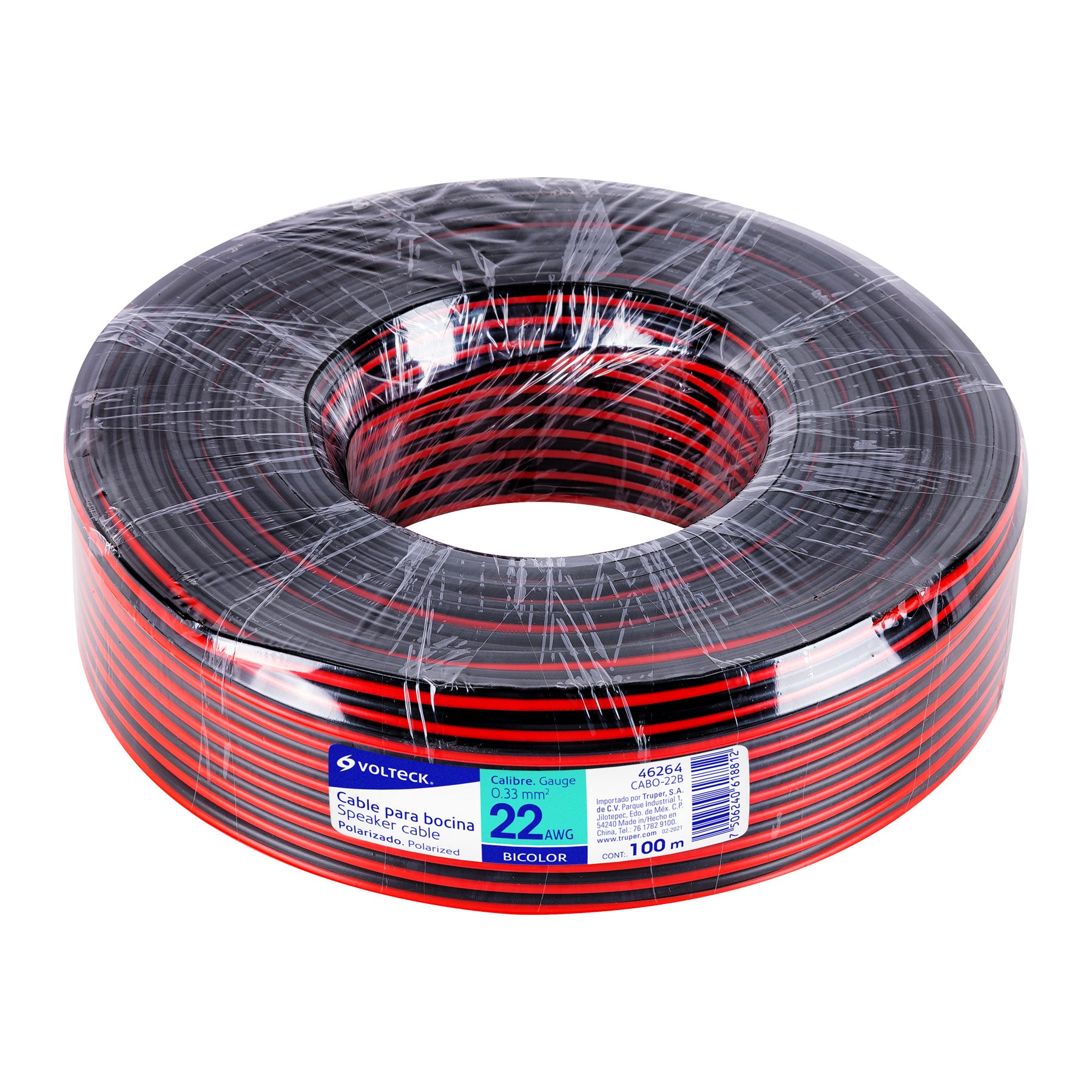 Rollo de 100 m de cable polarizado bicolor para bocina 22 AWG, Volteck, CABO-22B, 46264