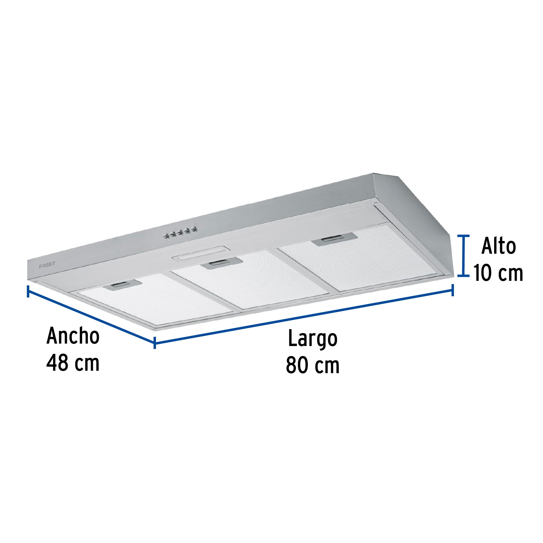 Campana extractora 80cm, empotrable, acero inoxidable, Foset