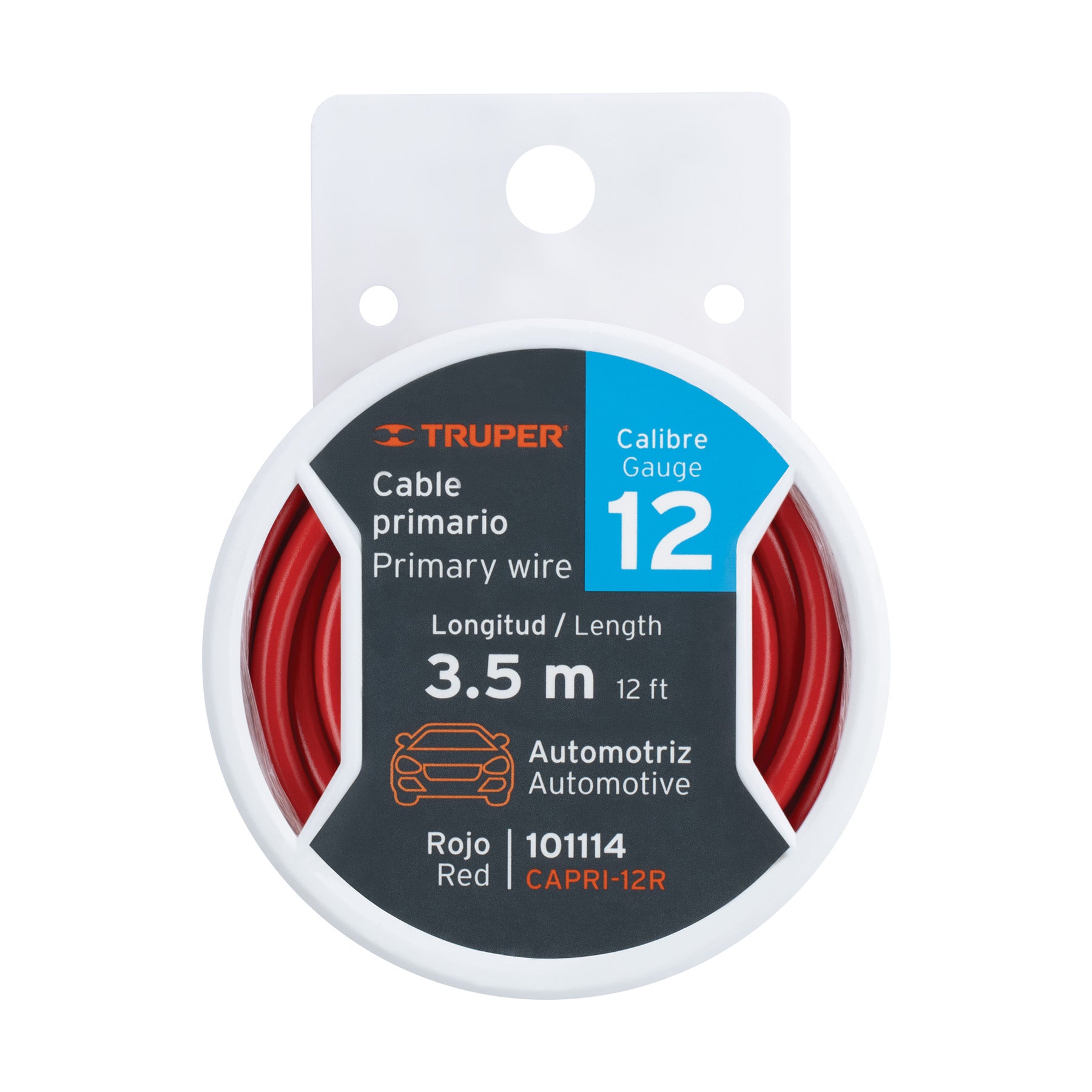 Carrete con 3.5 m de cable primario rojo calibre 12, Truper