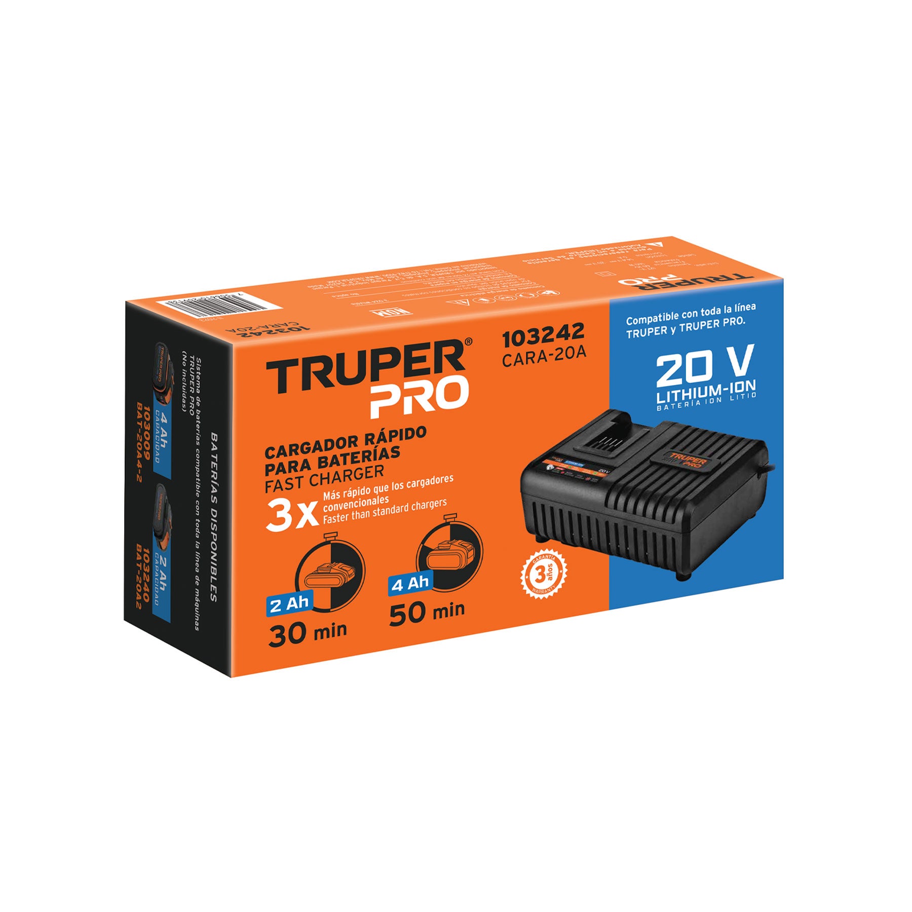 Cargador rápido de baterías de ion litio 20V, Truper PRO