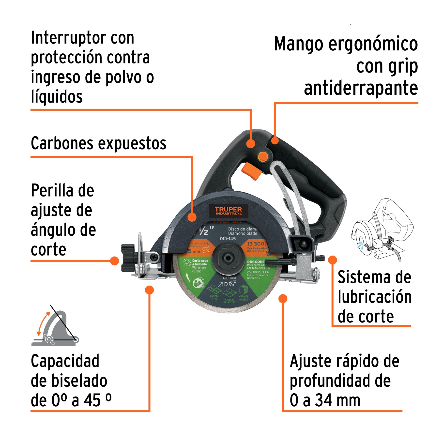 Cortadora para azulejos, 4-1/2', 1500W, TRUPER INDUSTRIAL