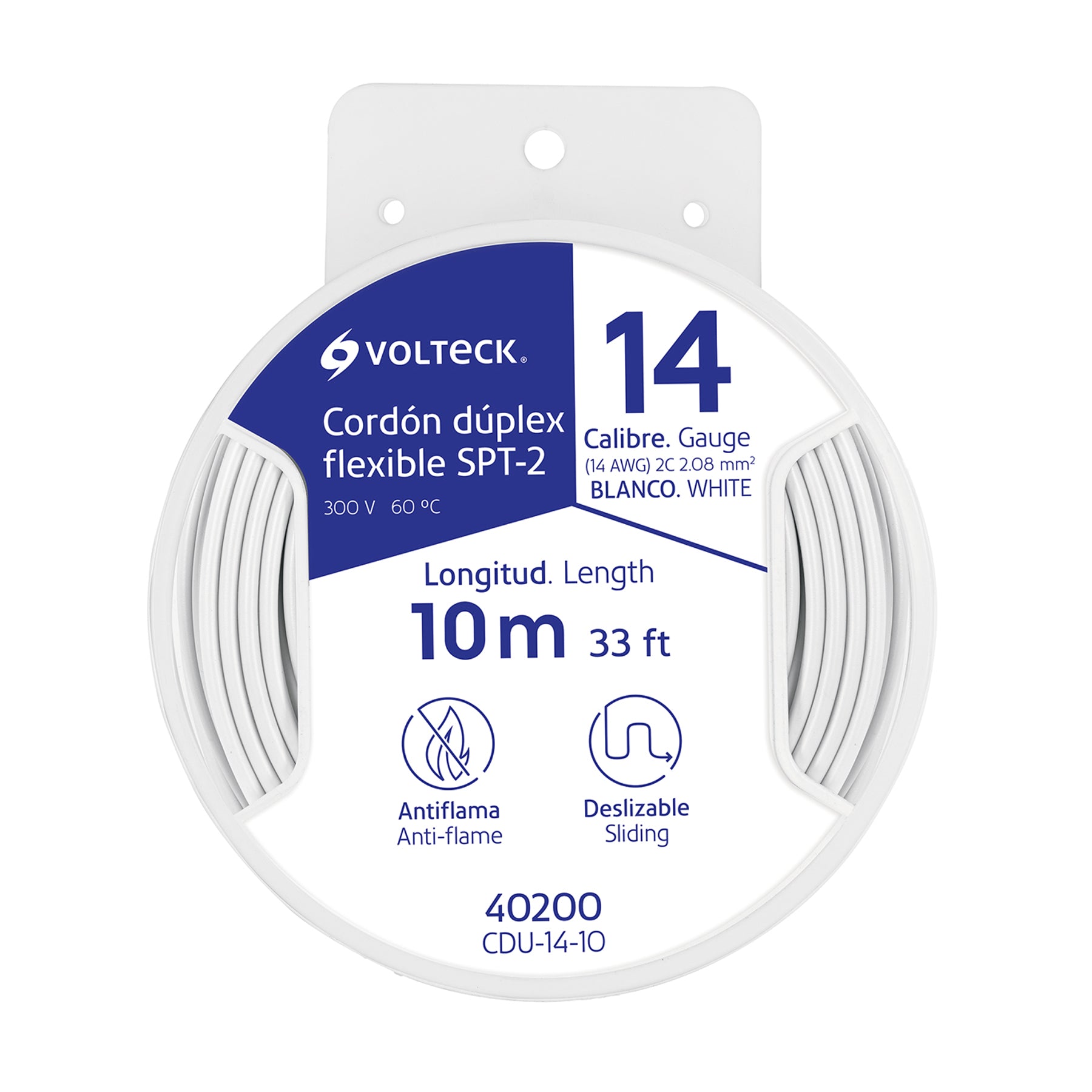 Carrete con 10 m cordón dúplex flexible SPT 14 AWG, Volteck, CDU-14-10, 40200