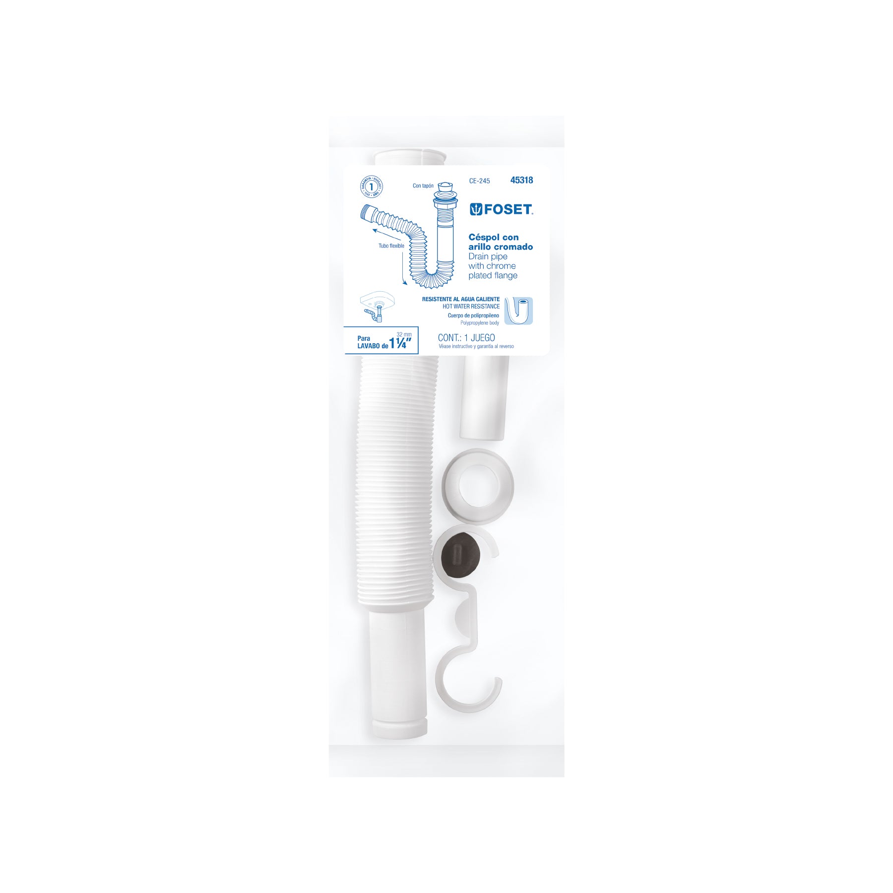 Céspol flexible para lavabo, 90 cm, arillo metálico, Foset