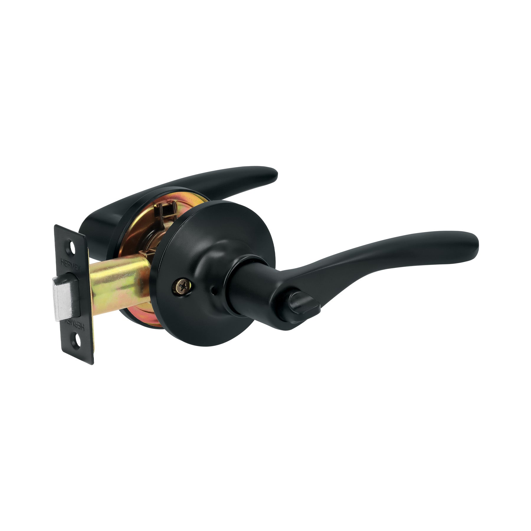 Cerradura manija "Milán" para baño, negro, cil latón, BASIC, Hermex, CEMA-6BB, 28154
