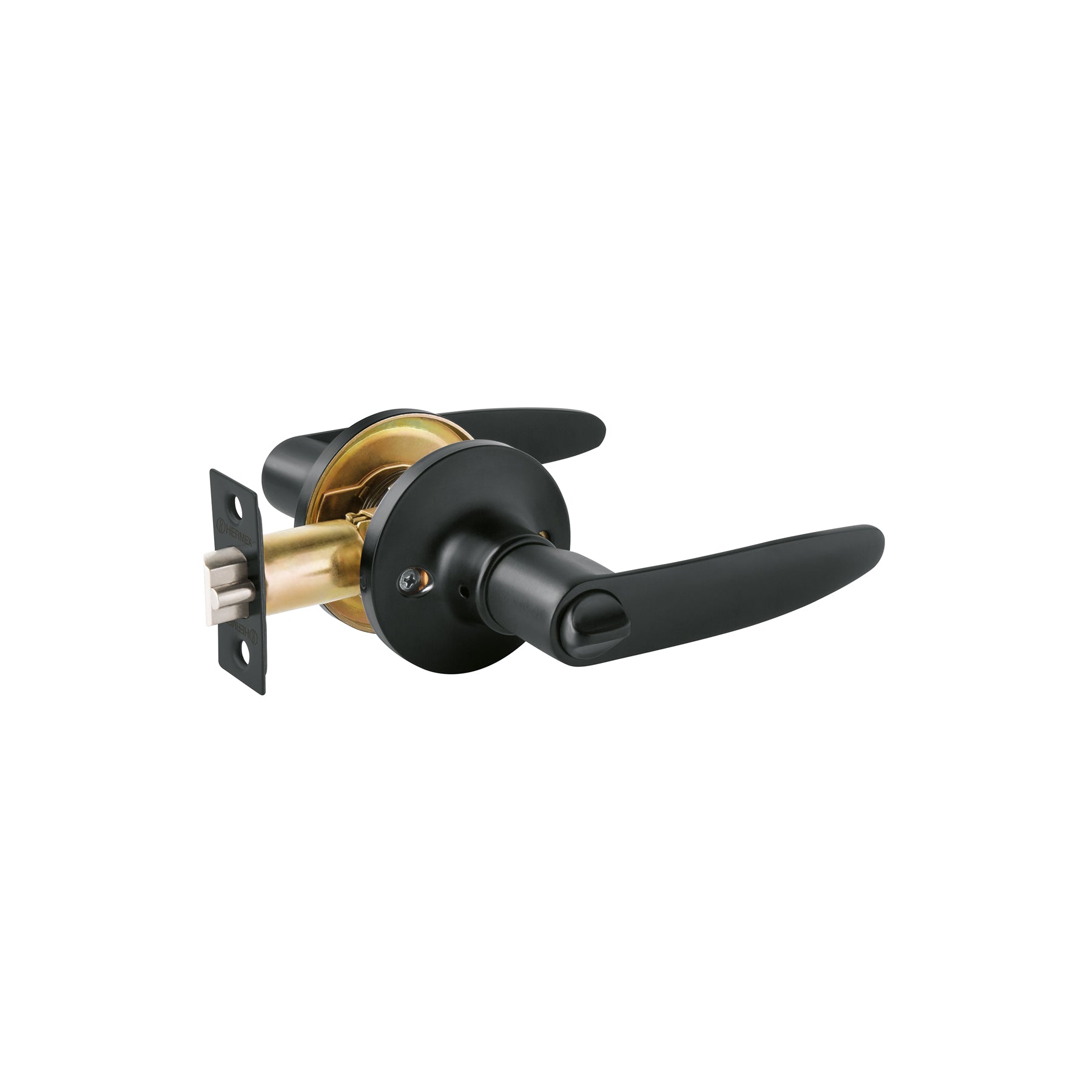 Cerradura manija "Turín" para recámara, negro, cilindro latón, Hermex, CEMA-6R, 49852
