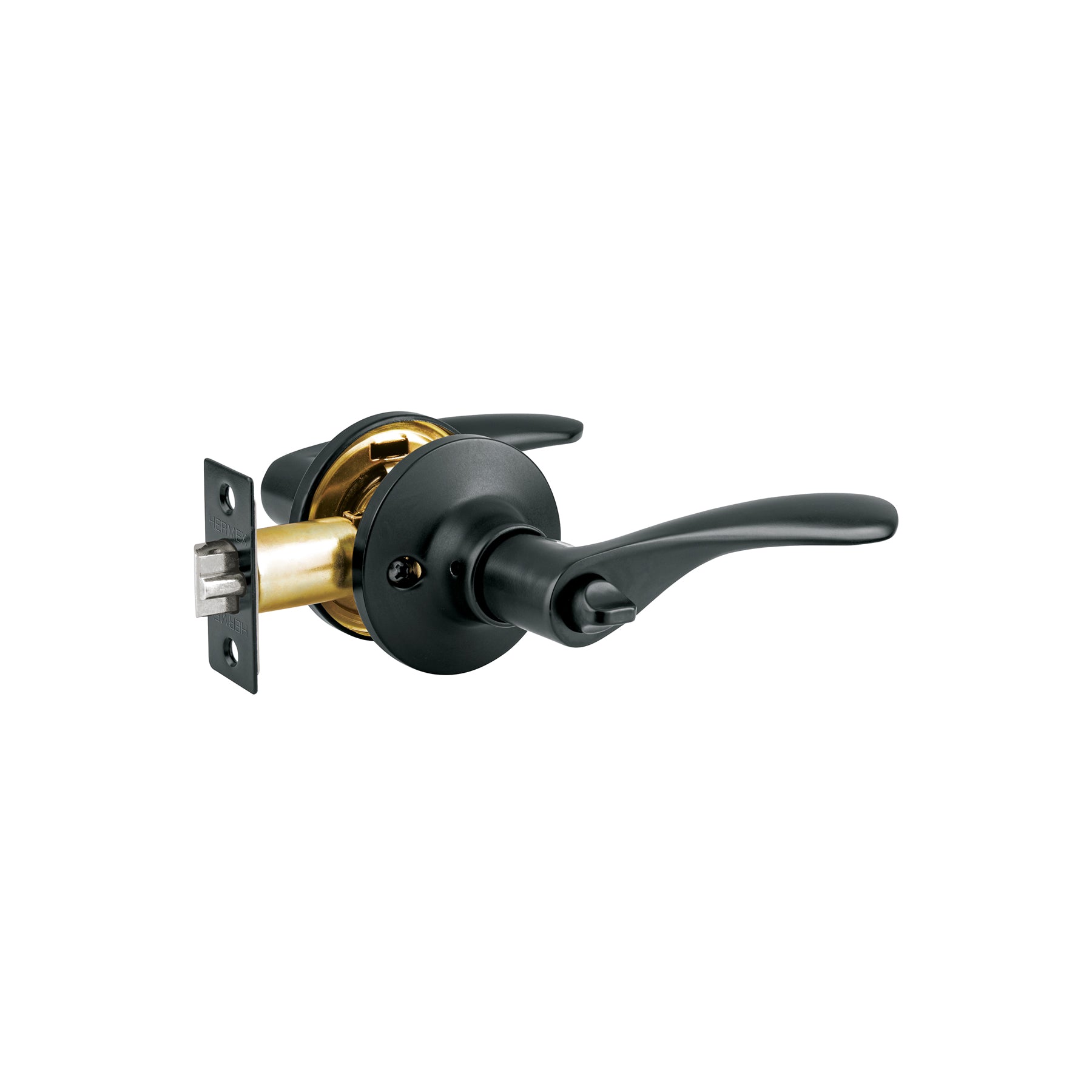 Cerradura manija "Milán" para recámara, negro, cil latón, BASIC, Hermex, CEMA-6RB, 28153
