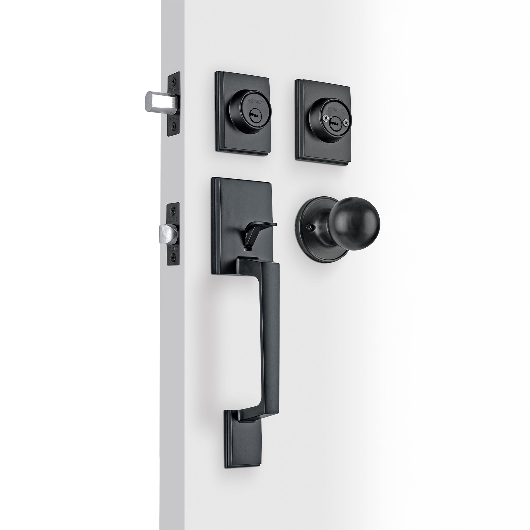Jaladera, perilla y cerrojo llave-llave "Porto", negro