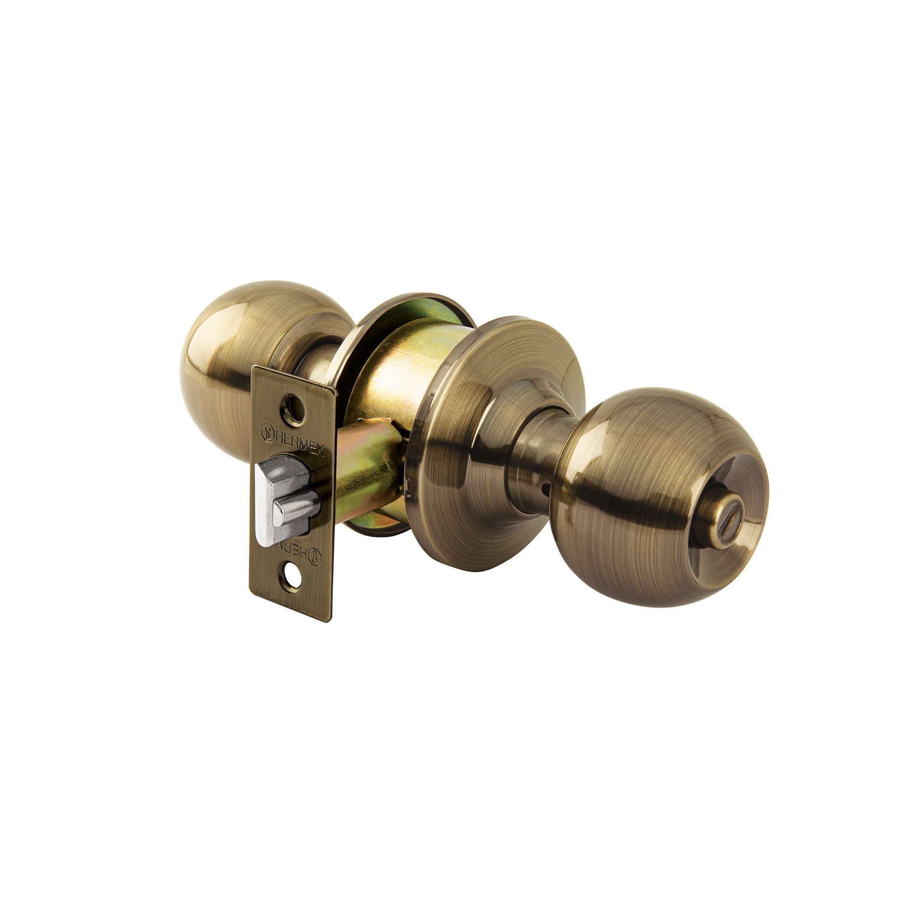 Cerradura tipo esfera para recámara, latón antiguo, Hermex, CEPO-21R, 43470