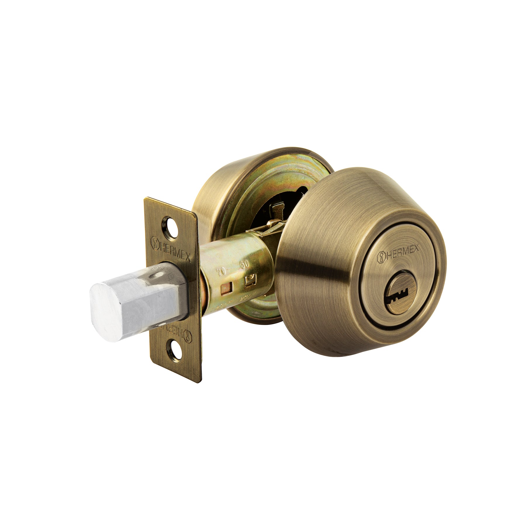 Cerrojo llave-llave latón antiguo, llave de puntos, Hermex