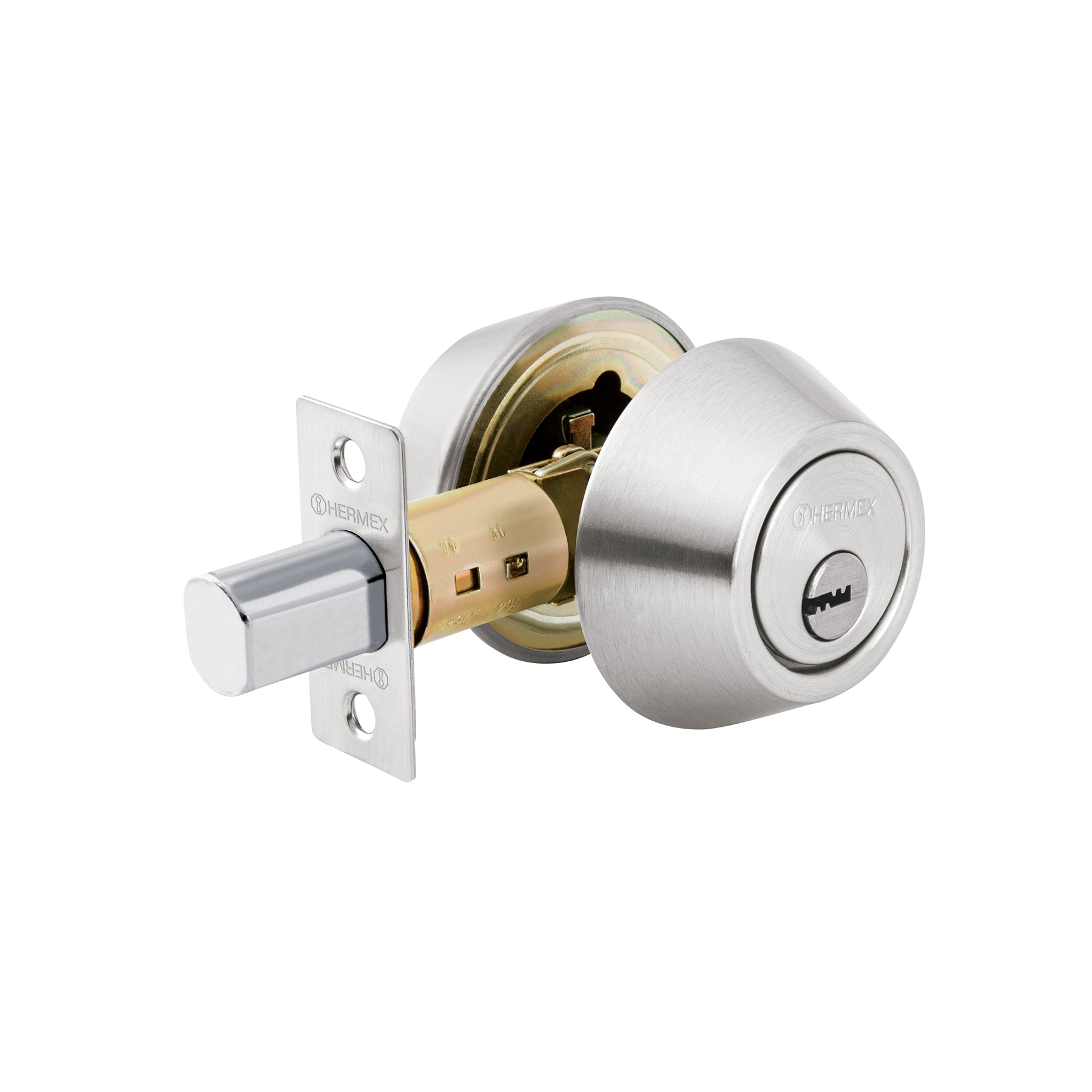 Cerrojo llave-llave cromo mate, llave puntos, Hermex, CERO-32, 43602