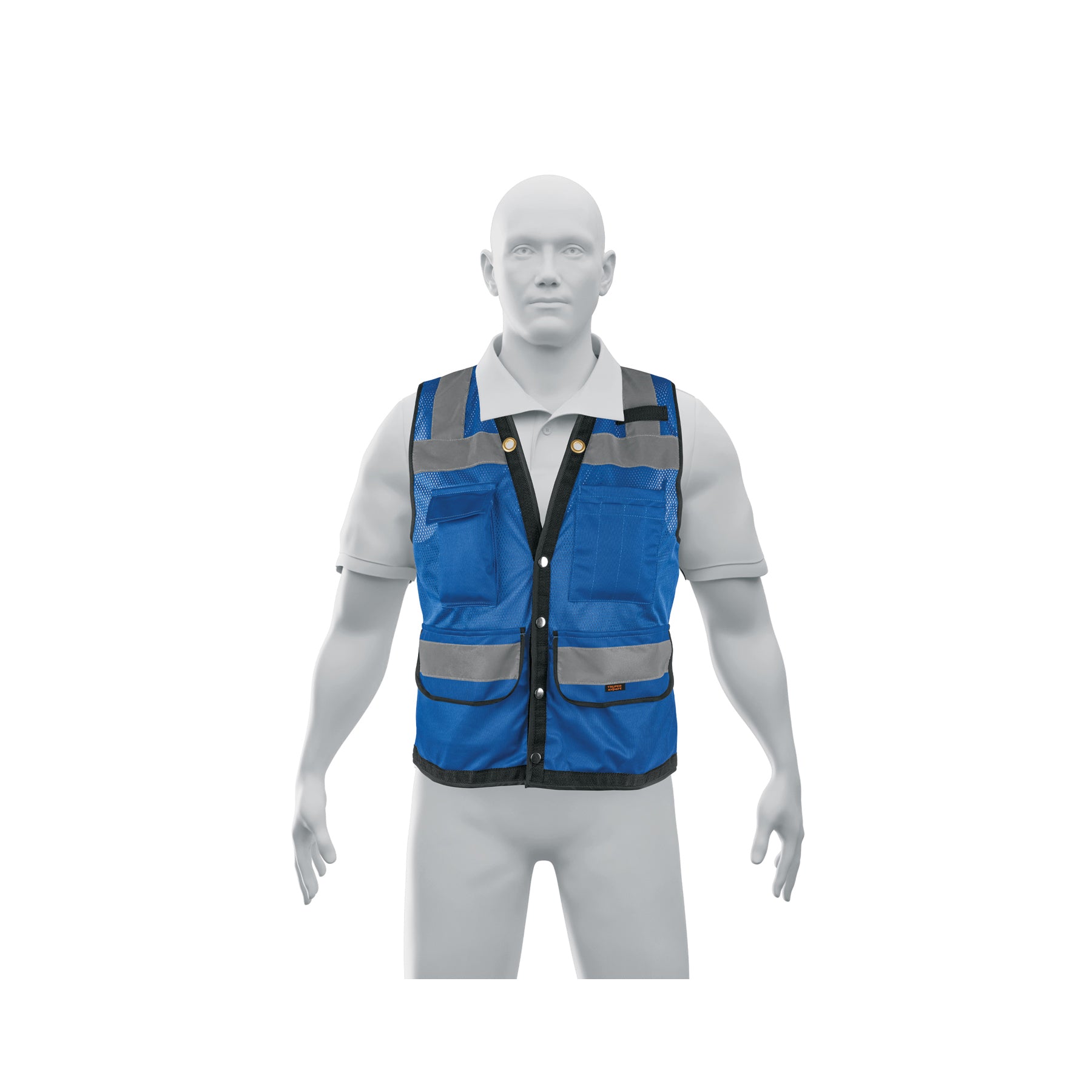 Chaleco seguridad reforzado azul con bolsas, M, Expert