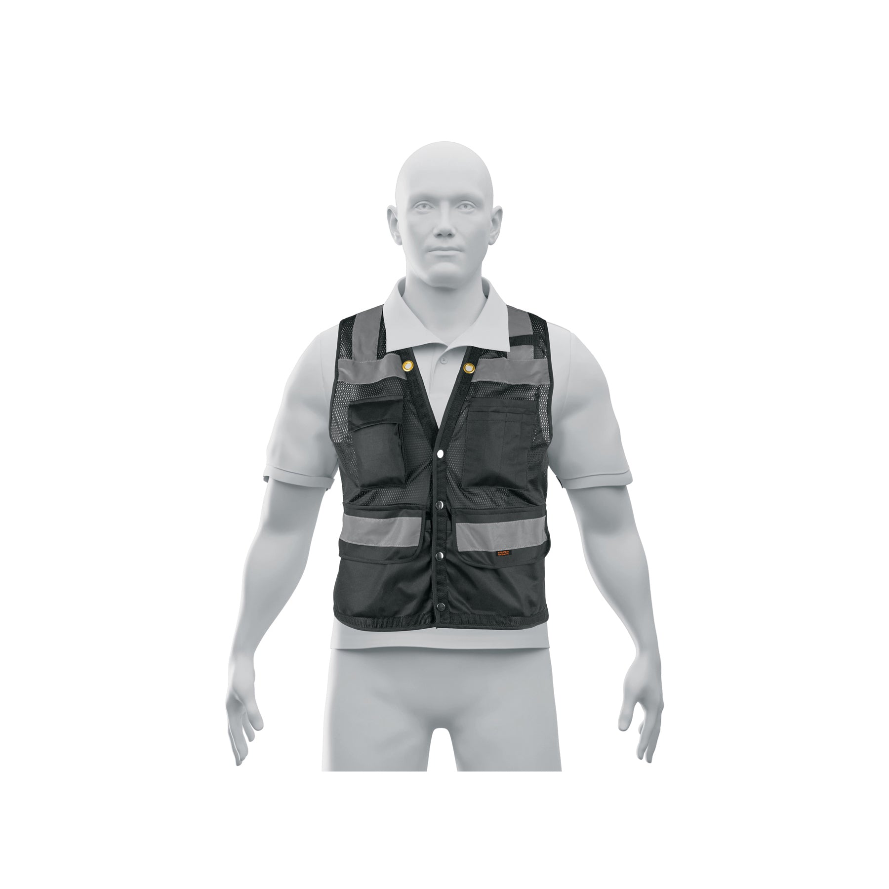 Chaleco seguridad reforzado negro con bolsas, L, Expert