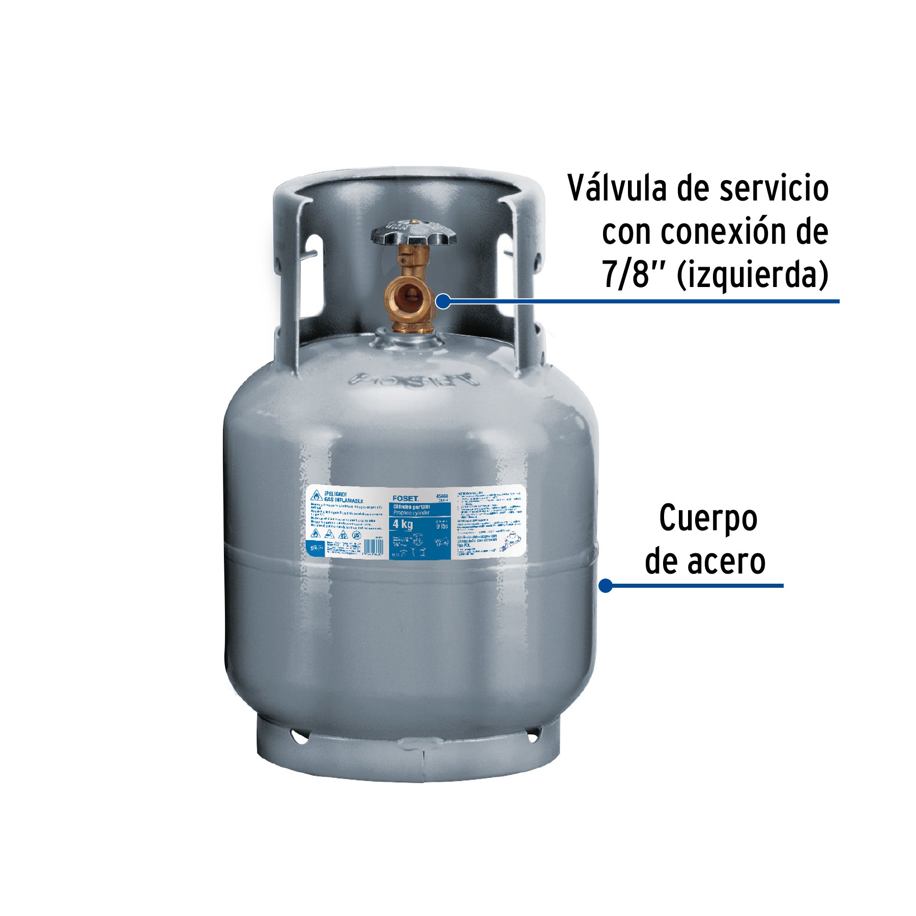 Cilindro portátil para gas LP, 4kg (9lb) Foset