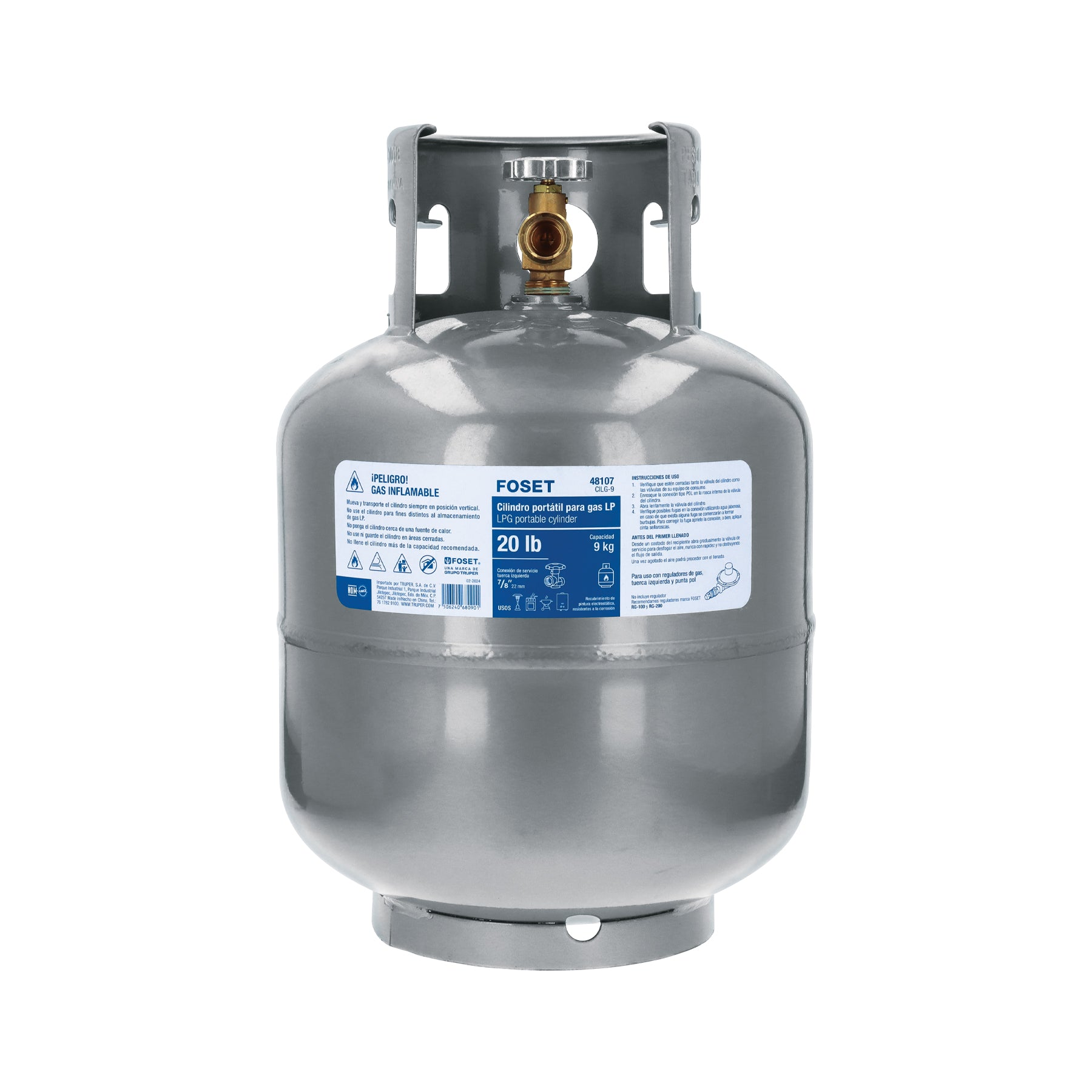 Cilindro portátil para gas LP, 20lb (9kg) Foset