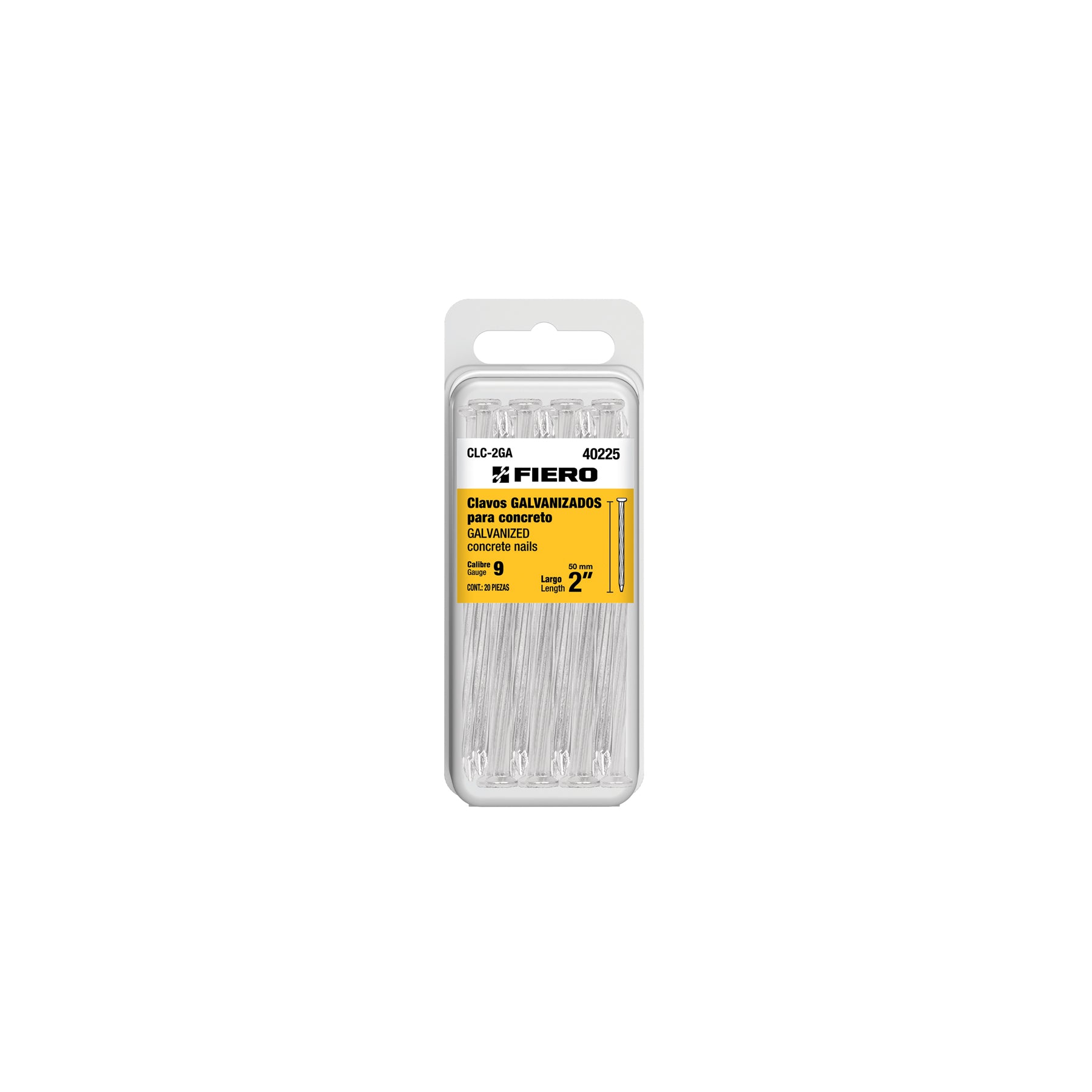 Blíster con 20 clavos galvanizados para concreto 2", Fiero