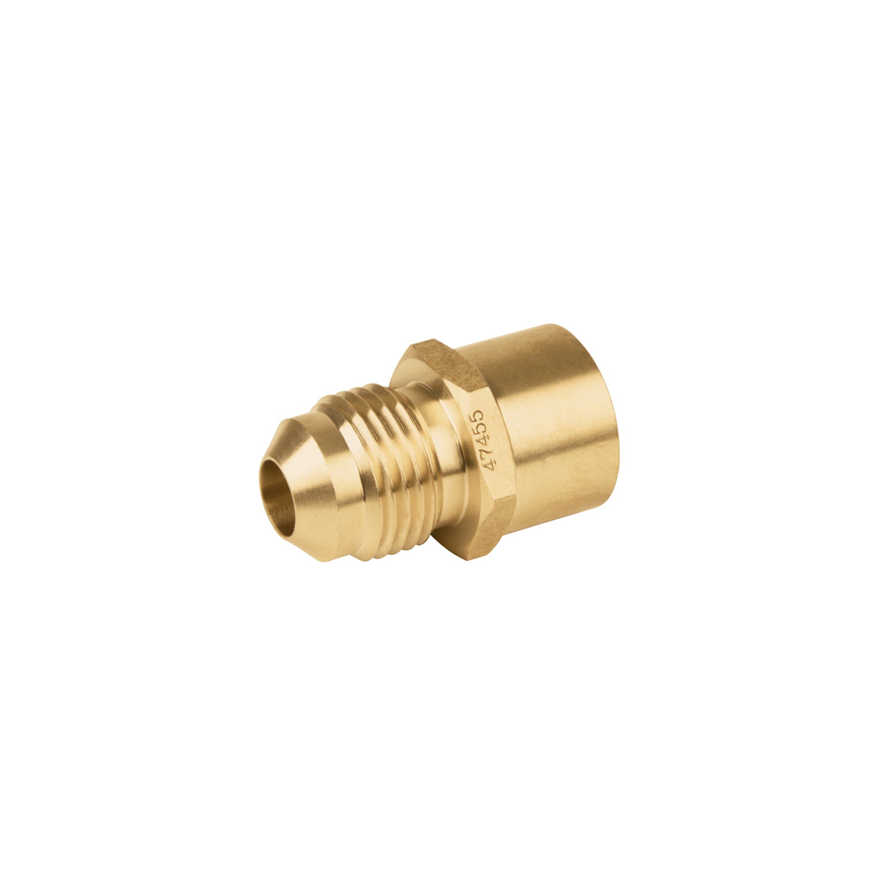 Conector flare soldable de latón, 3/8" x 1/2", Foset