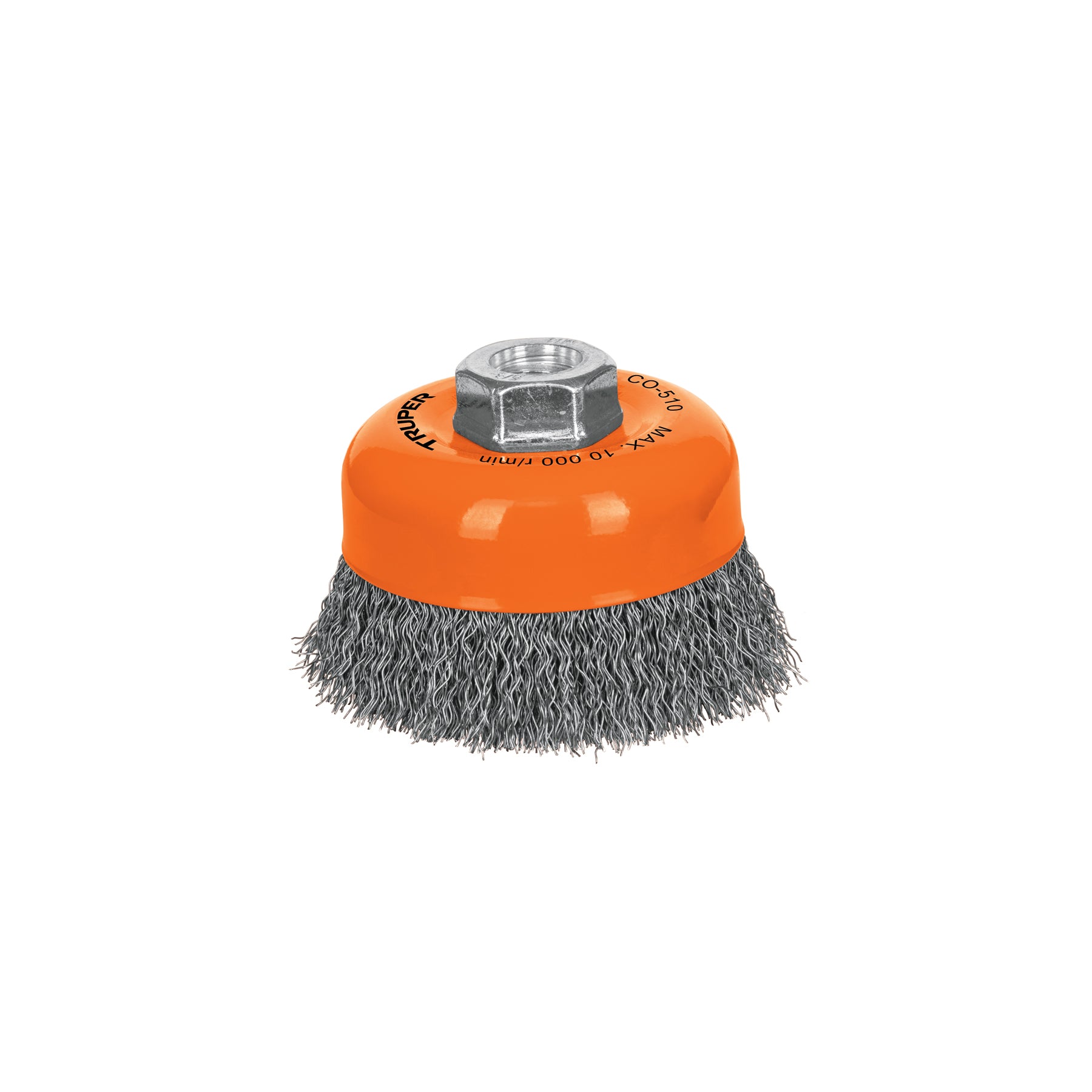 Carda copa 4" alambre ondulado fino, eje 5/8"-11, Truper