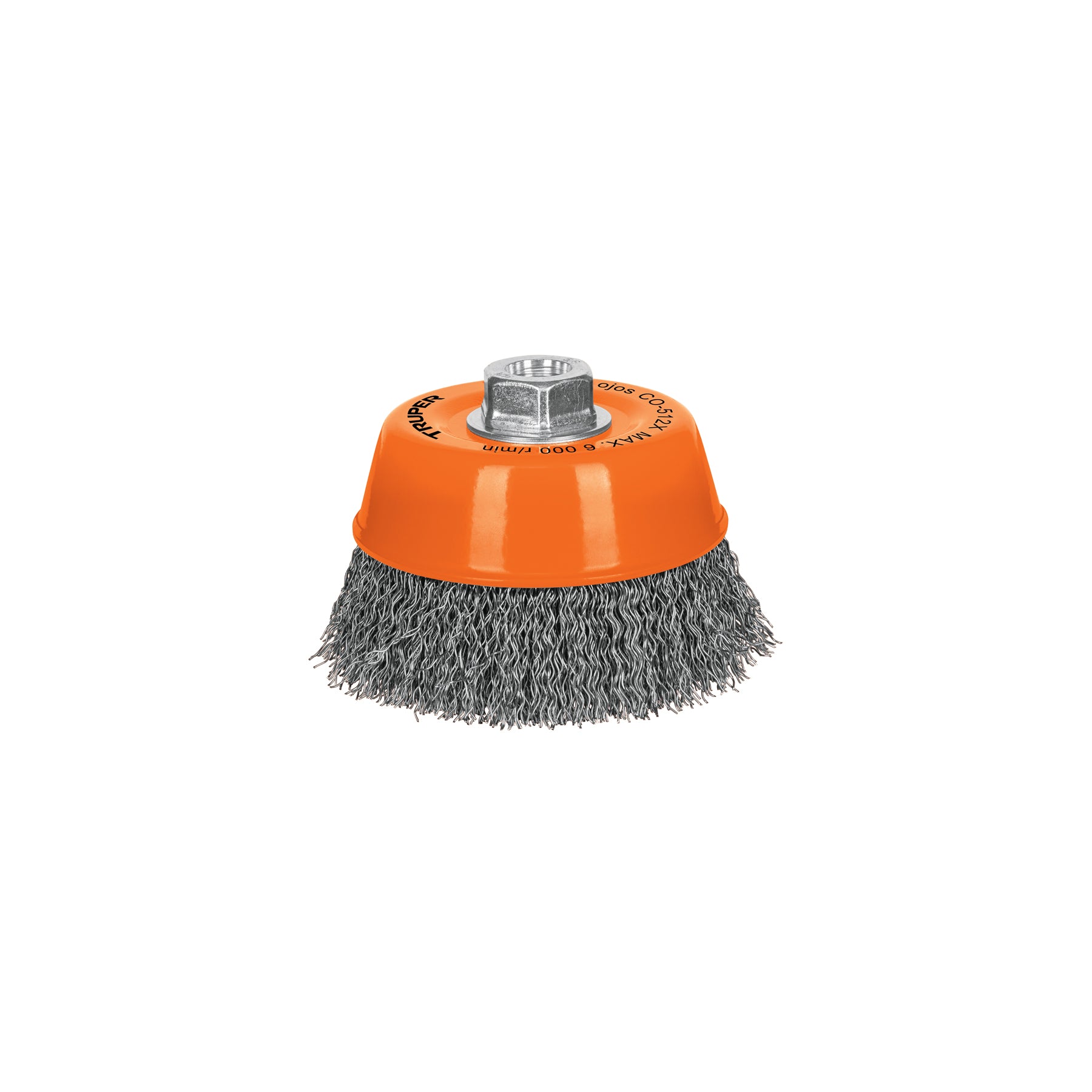 Carda copa 5" alambre ondulado grueso, eje 5/8"-11, Truper
