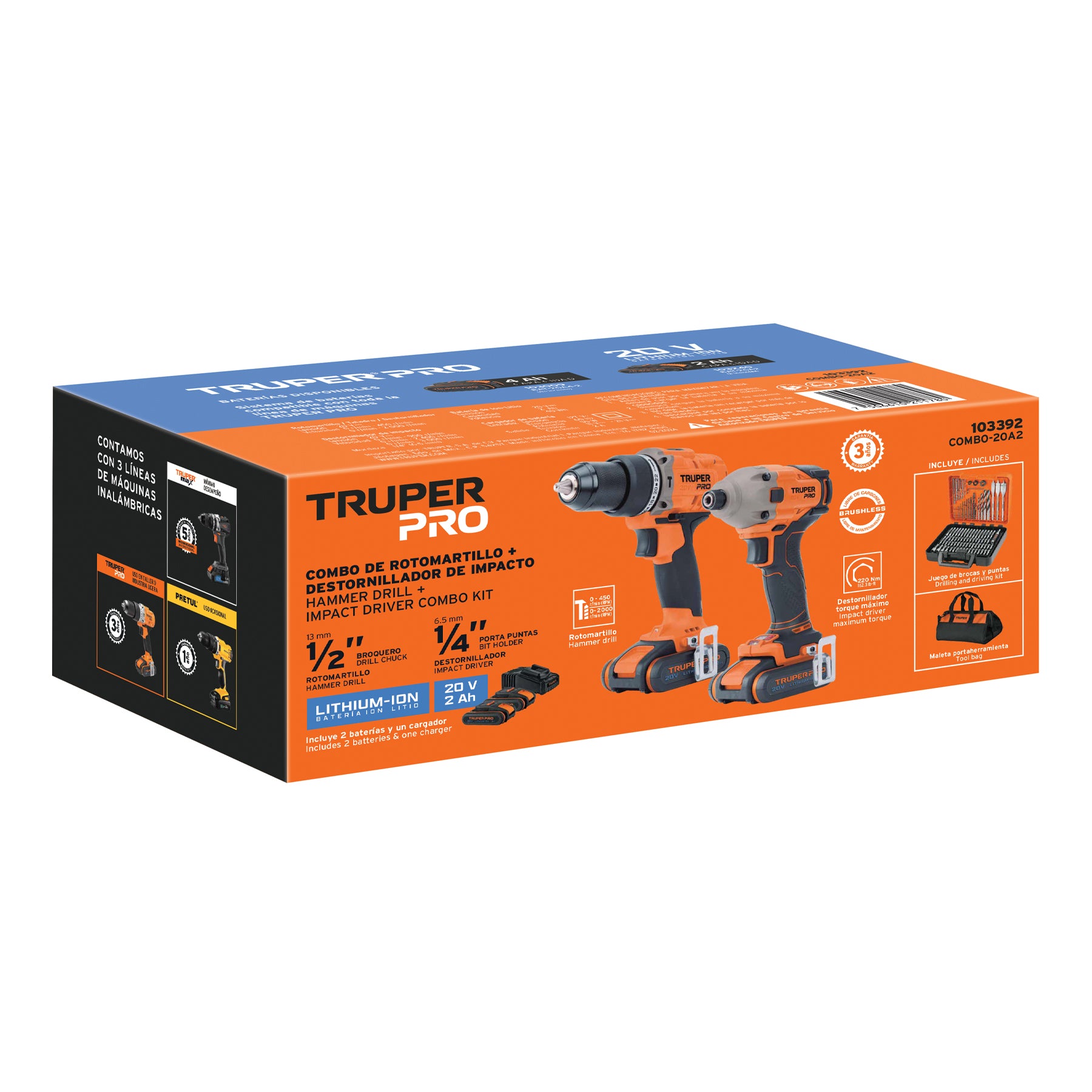 Combo rotomartillo y destornillador impacto inalámbrico, 20V, PRO