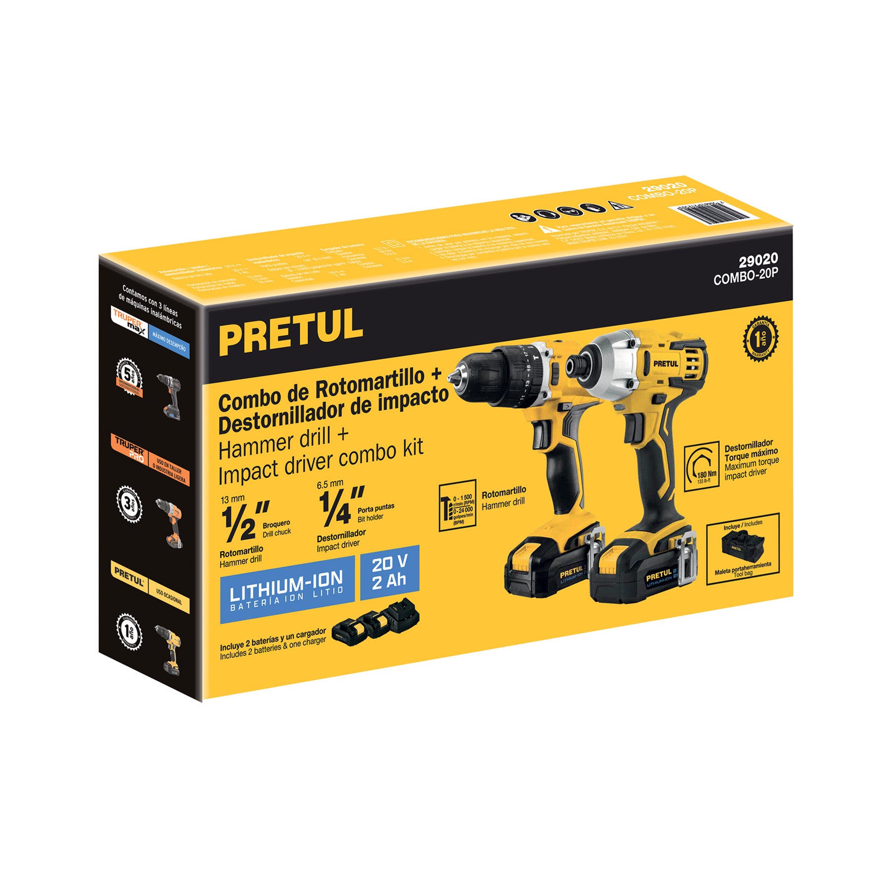 Combo rotomartillo y destornillador impacto inalámbrico , 20V, Pretul